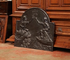 19th Century French Black Iron Fireback "La Vendee" Signed Y. Ramo