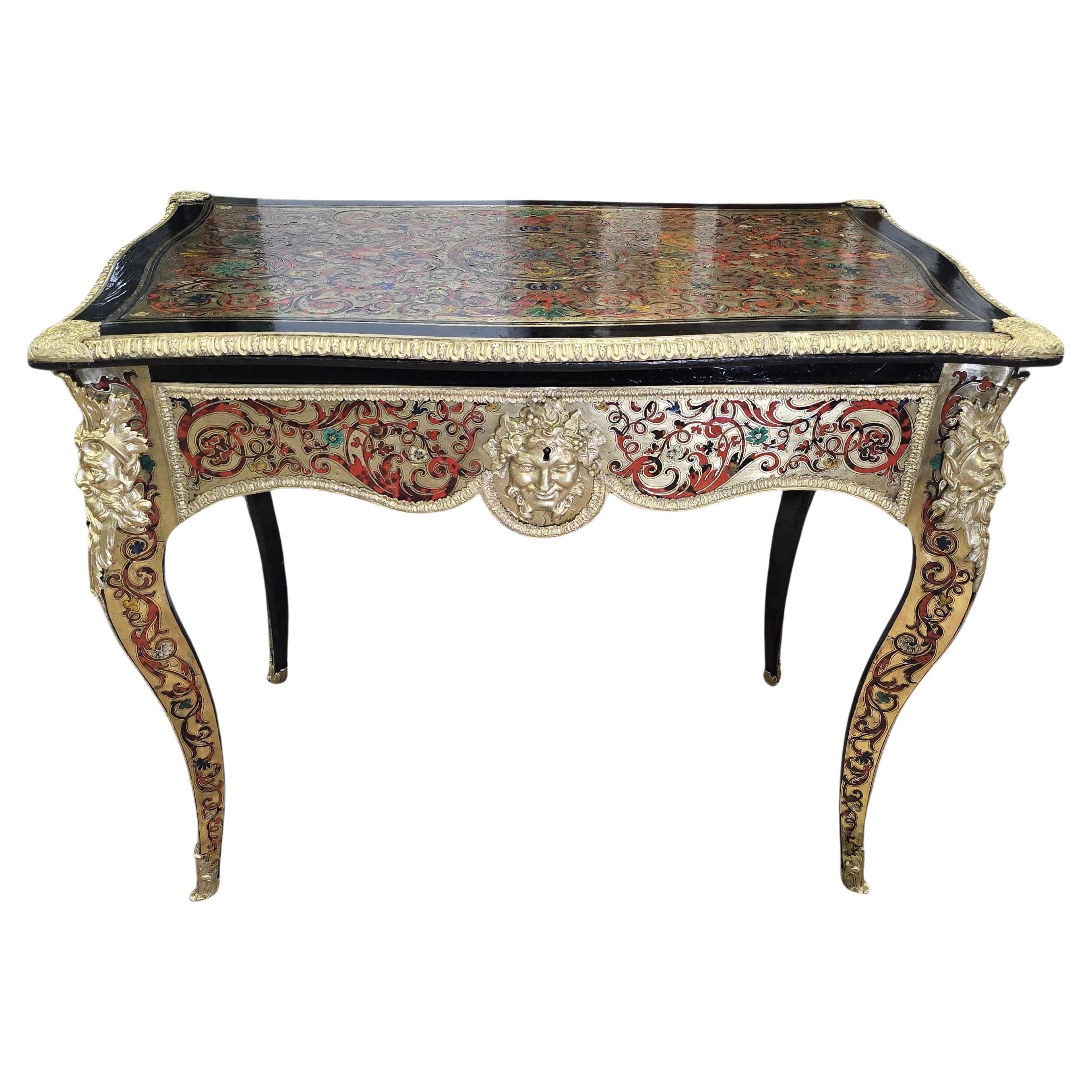 Important 19th Century French Boulle Style Side Table with Marquetry and Gilt Br