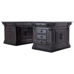 Important 19th Century French Ebonised and Ebony Desk with Copper Inlay Important 19th Century French Ebonised and Ebony Desk with Copper Inlay