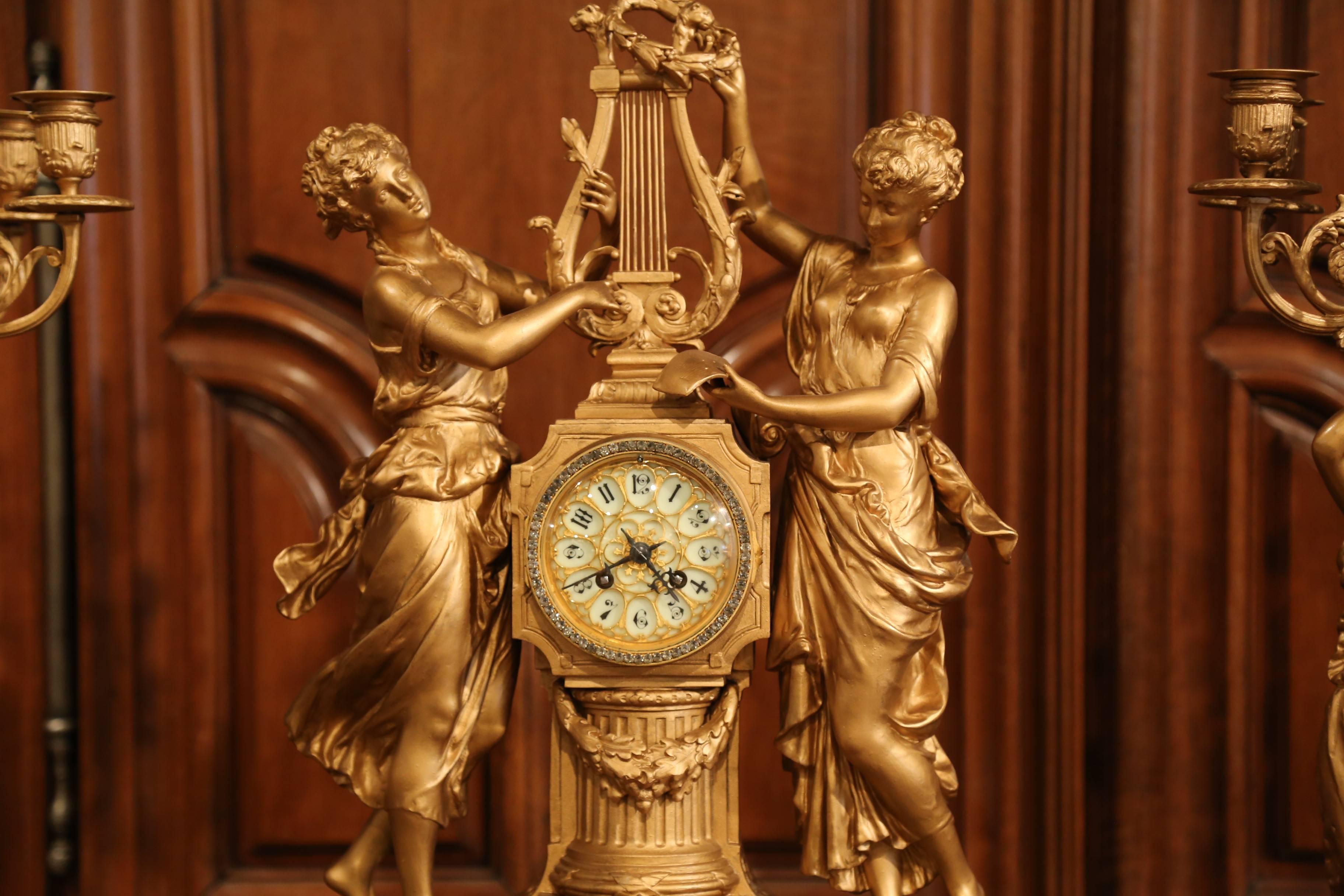 Important 19th Century French Gilt Metal and Onyx Clock Set Signed E Rancoulet 9