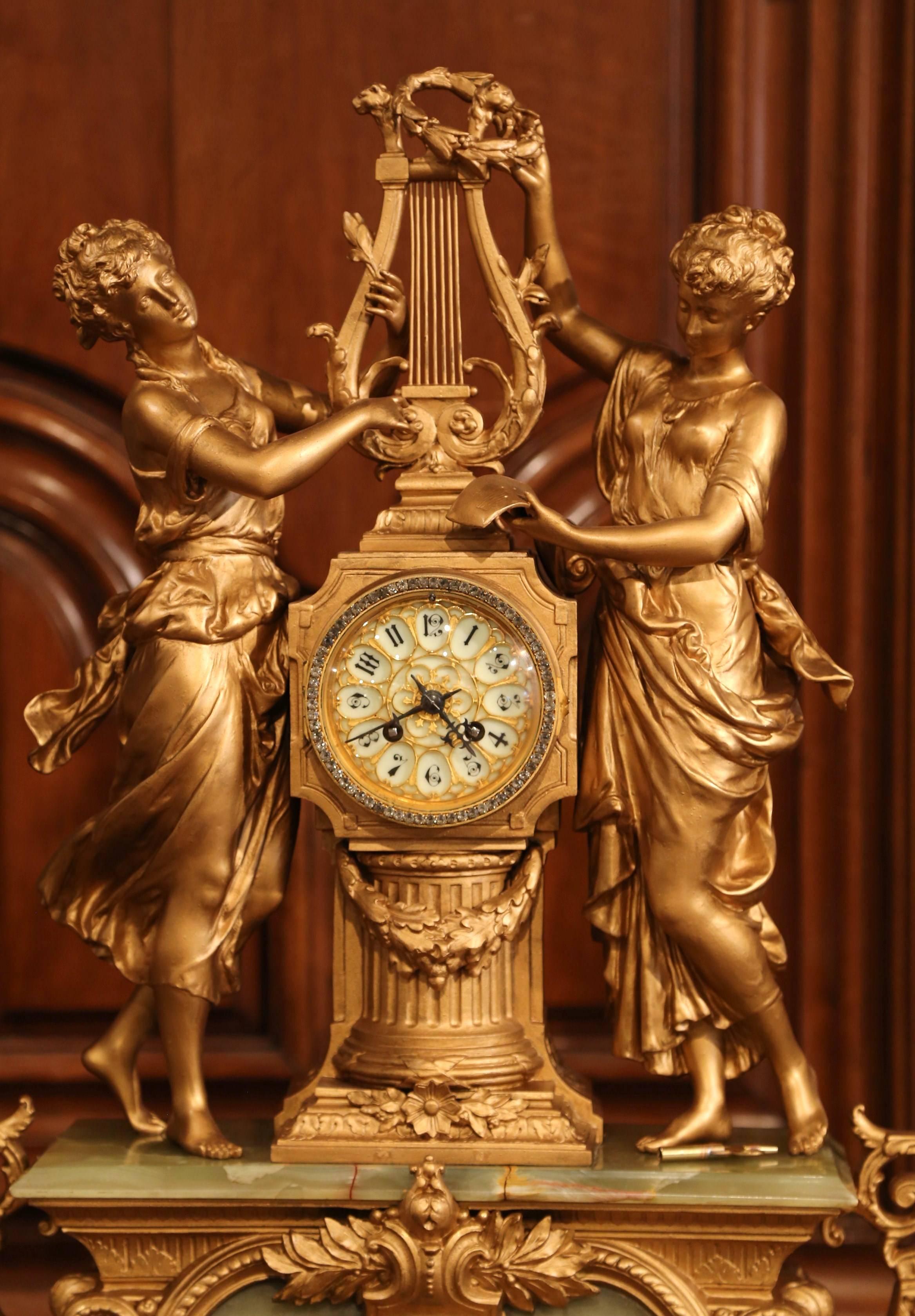 Important 19th Century French Gilt Metal and Onyx Clock Set Signed E Rancoulet 2