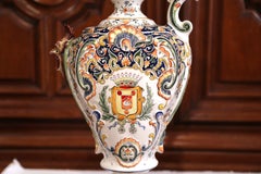 19th Century French Hand Painted Faience Ewer Vase from Boulogne