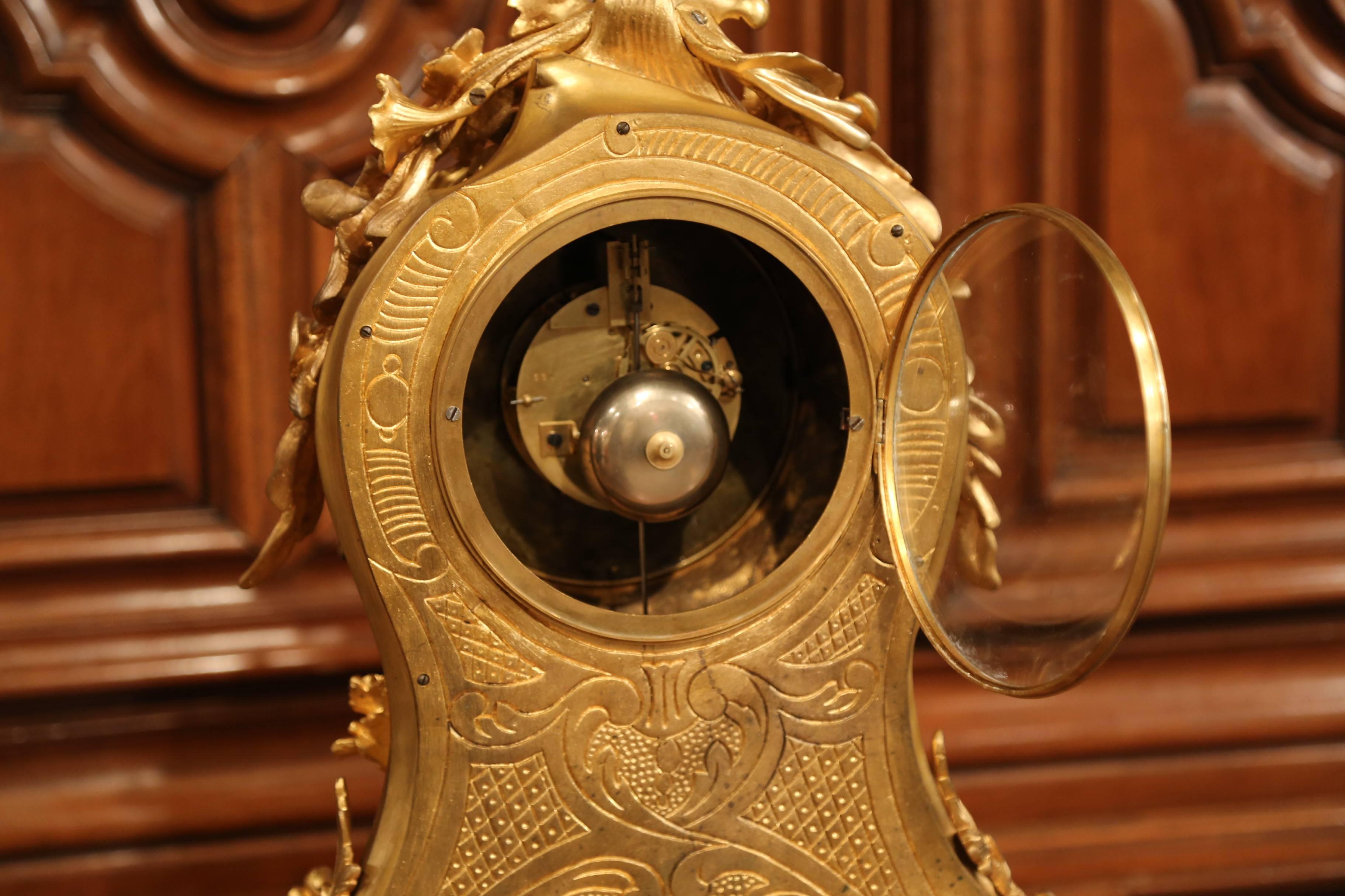 Important 19th Century French Louis XV Bronze Dore Mantel Clock from Paris 6