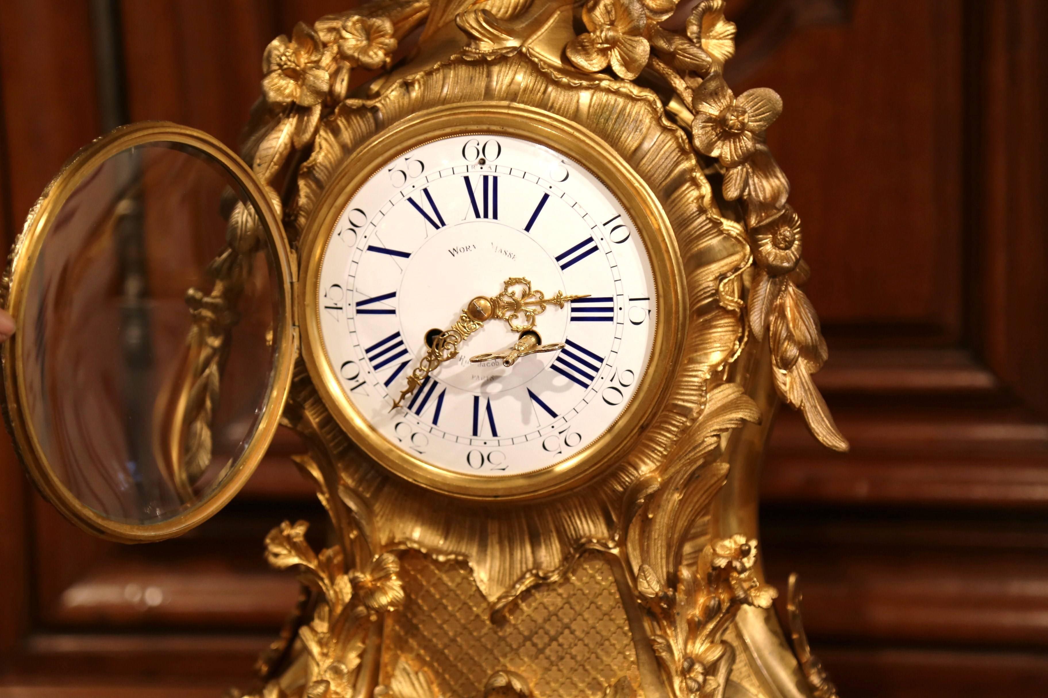 Gilt Important 19th Century French Louis XV Bronze Dore Mantel Clock from Paris