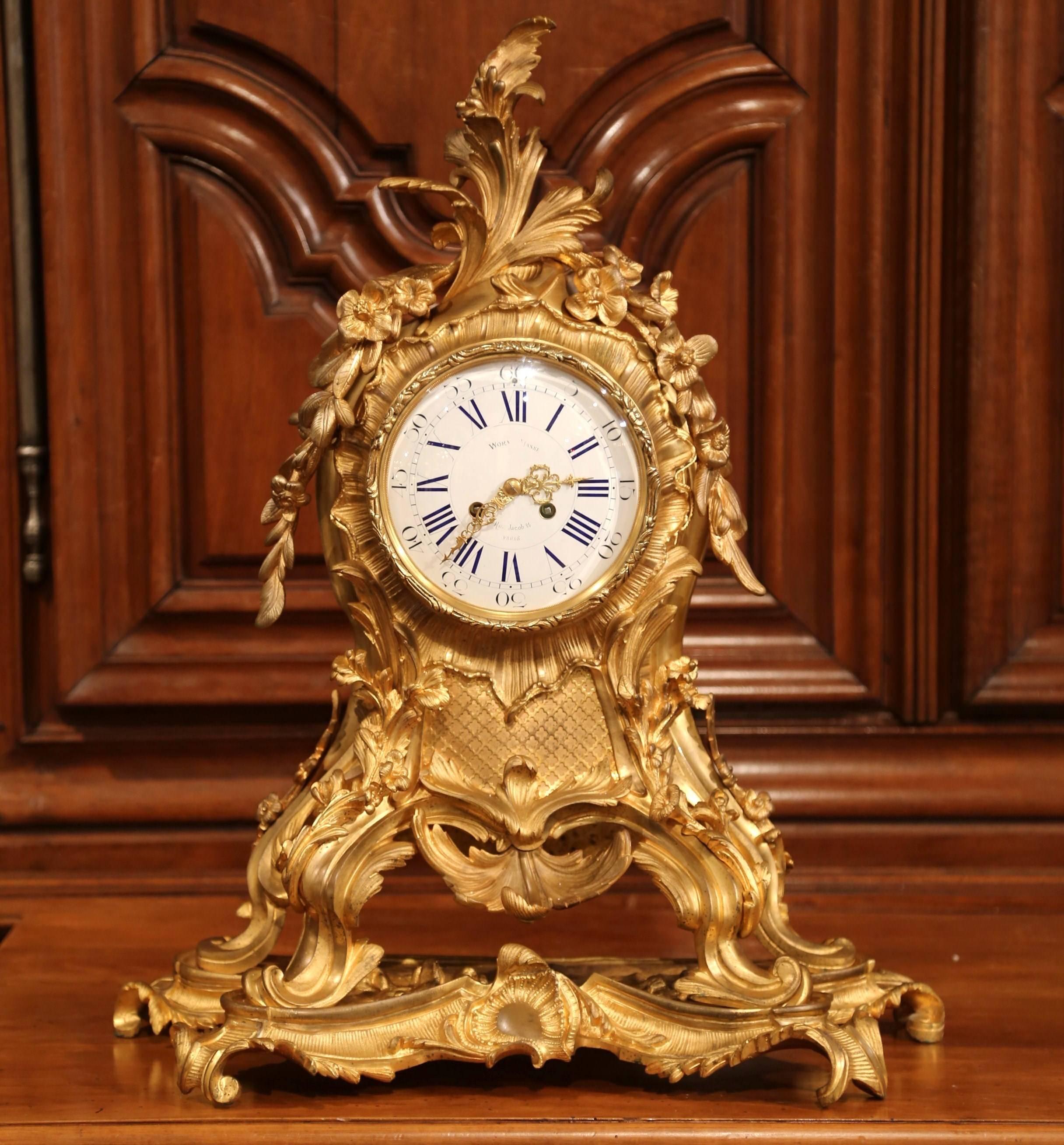Important 19th Century French Louis XV Bronze Dore Mantel Clock from Paris 1