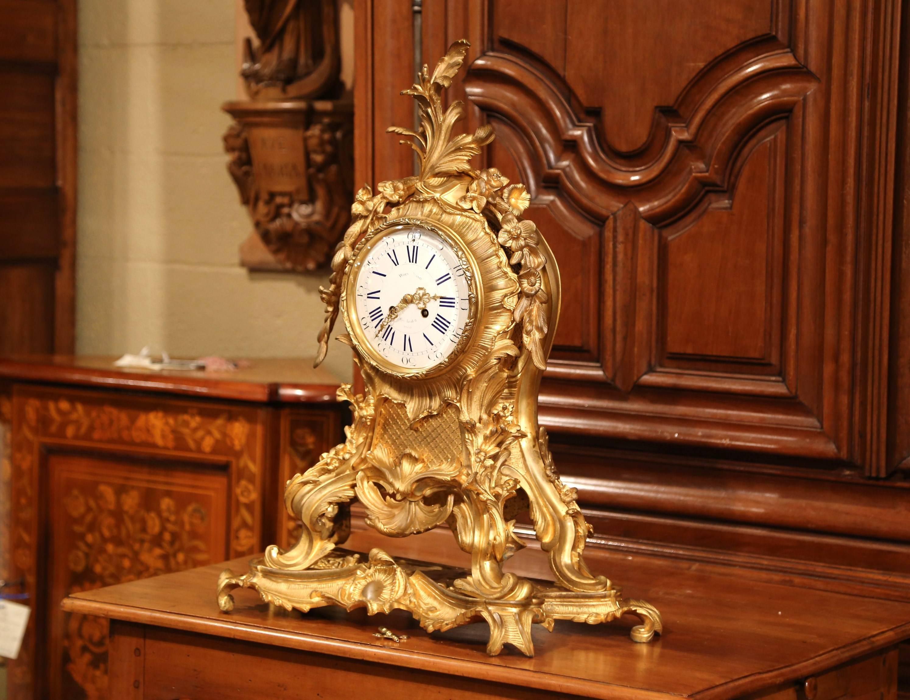 Important 19th Century French Louis XV Bronze Dore Mantel Clock from Paris 2