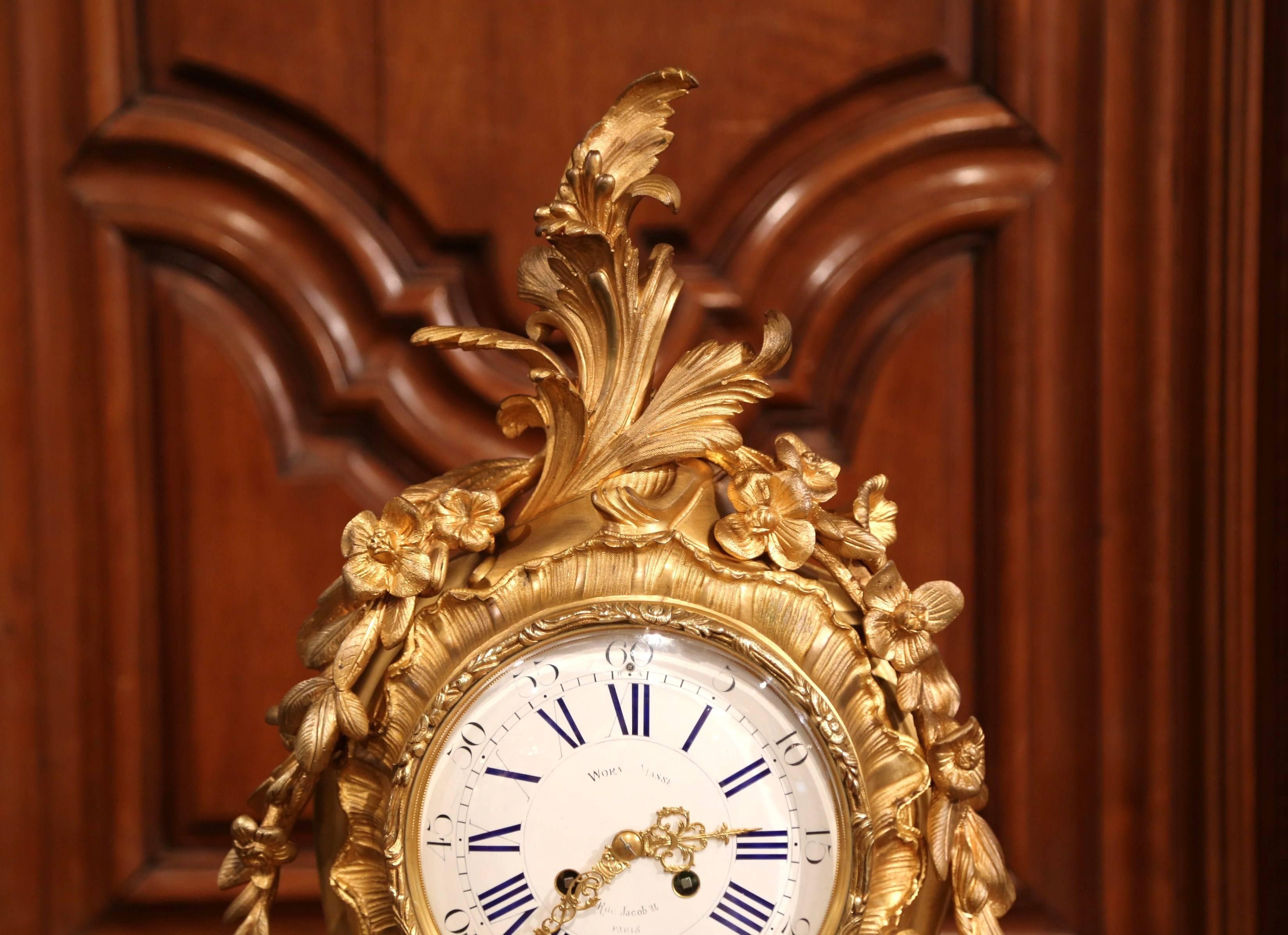 Important 19th Century French Louis XV Bronze Dore Mantel Clock from Paris 3