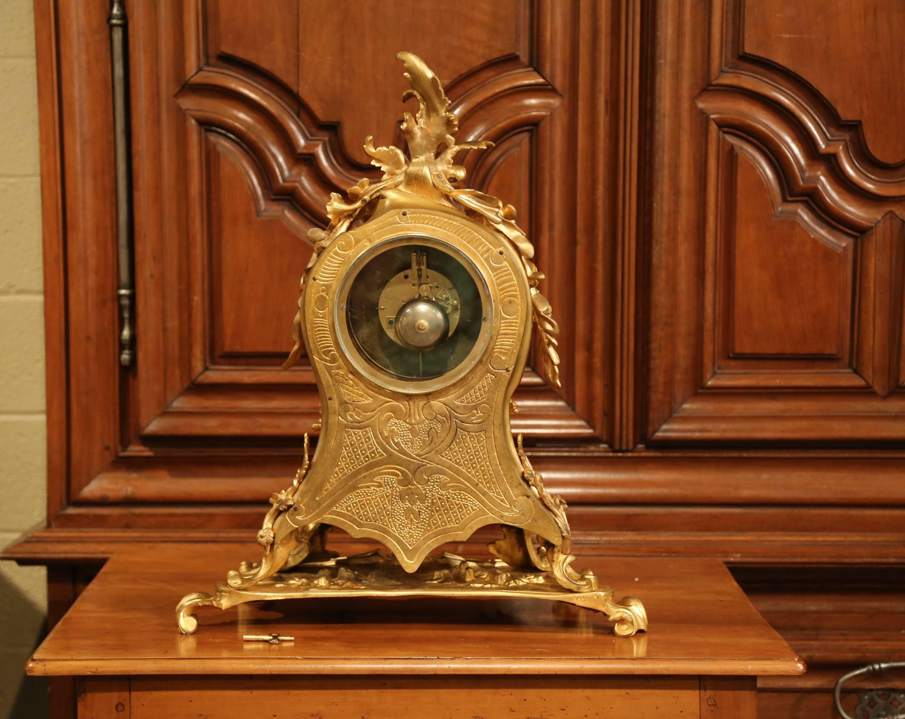 Important 19th Century French Louis XV Bronze Dore Mantel Clock from Paris 4