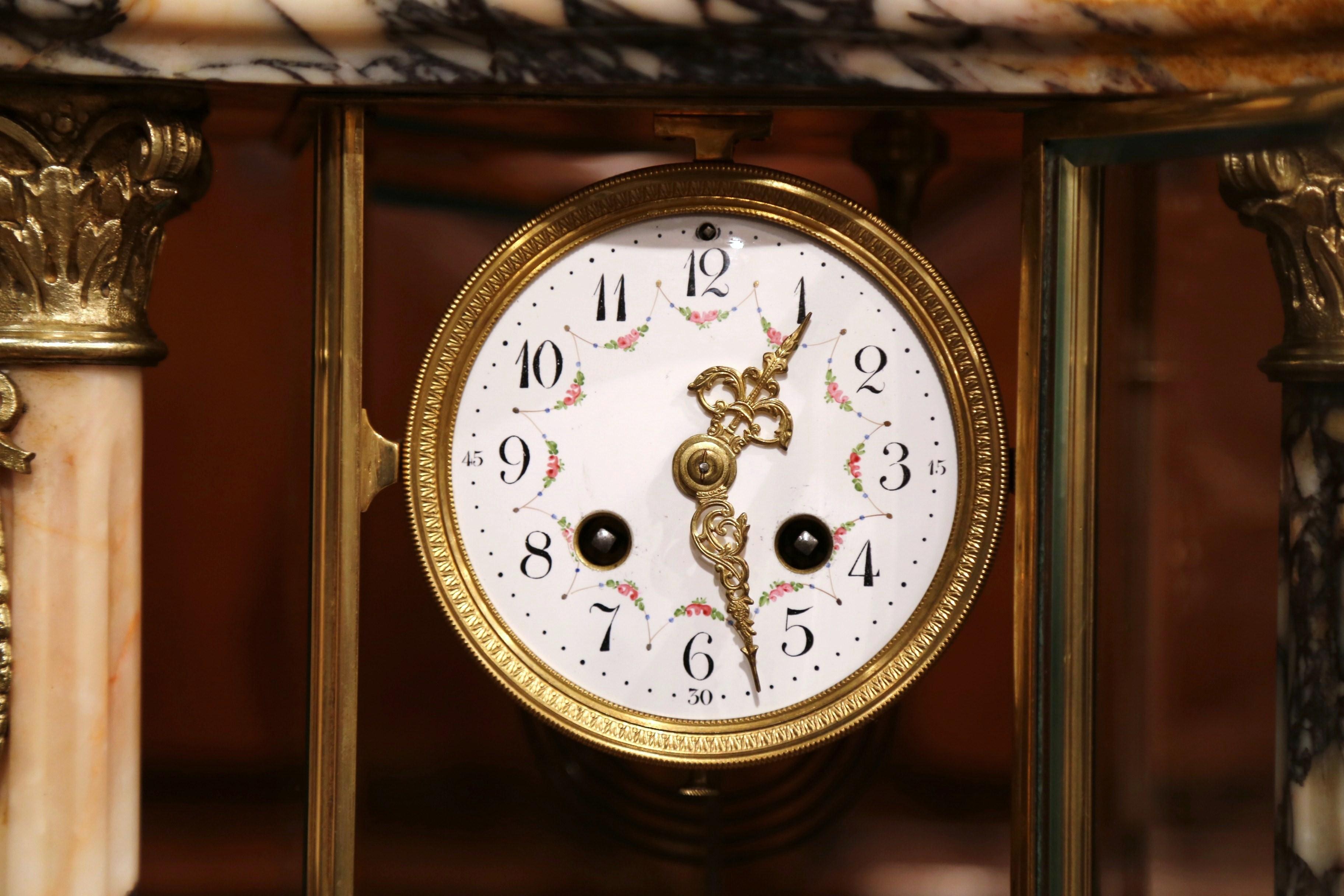 Important 19th Century French Marble and Bronze Mantel Clock with Cassolettes 4