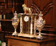 Important 19th Century French Marble and Bronze Mantel Clock with Cassolettes