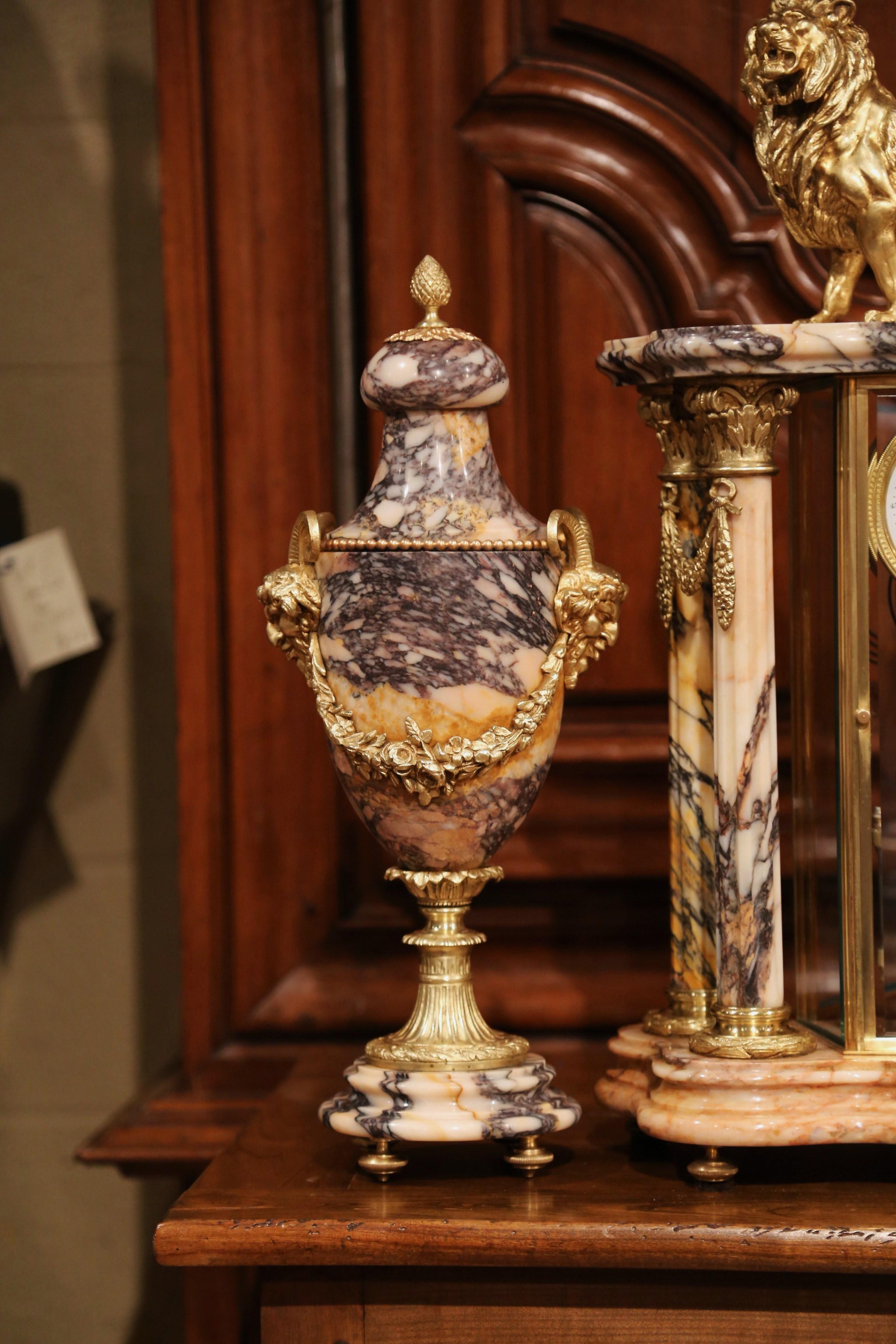 Hand-Crafted Important 19th Century French Marble and Bronze Mantel Clock with Cassolettes