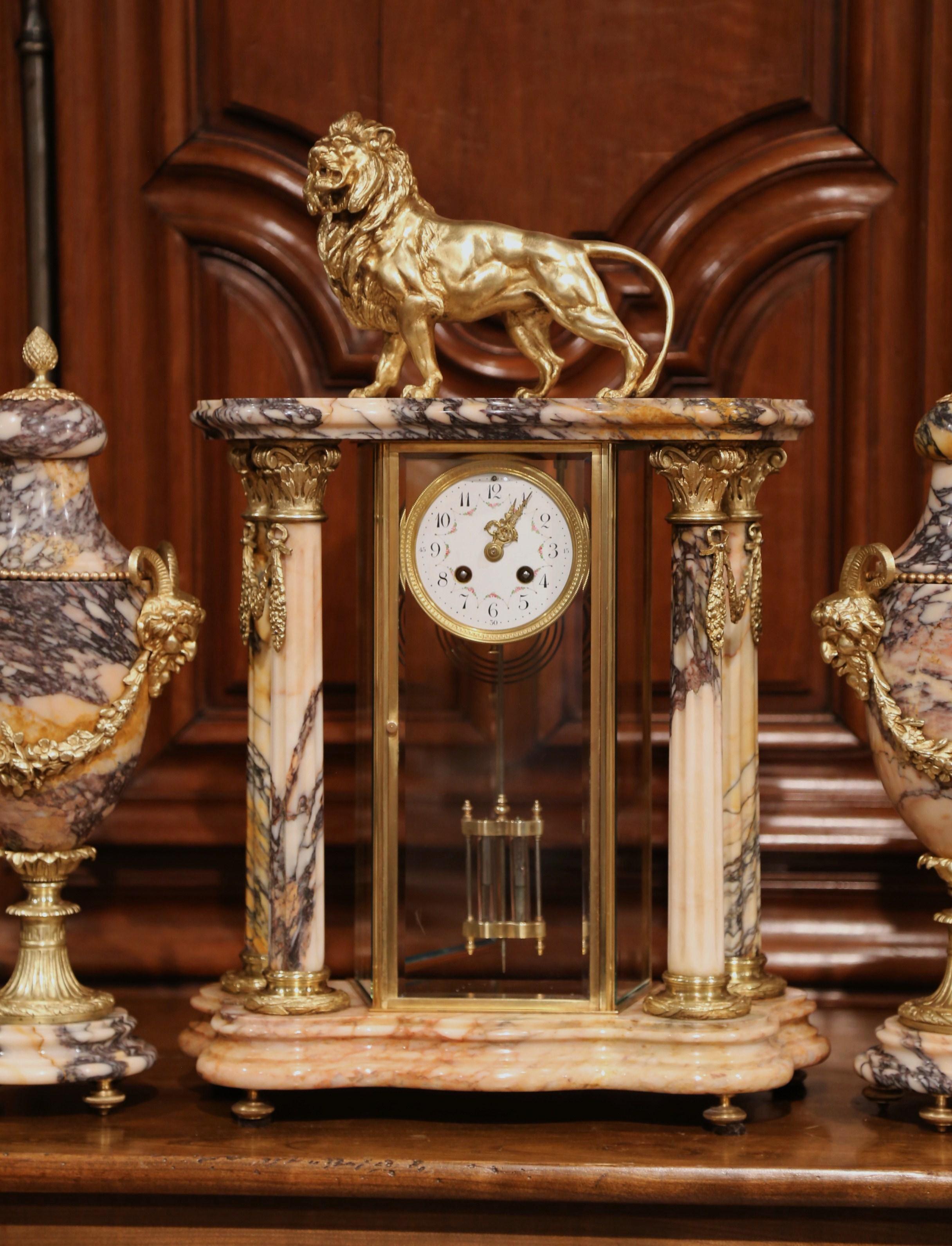 Important 19th Century French Marble and Bronze Mantel Clock with Cassolettes In Excellent Condition In Dallas, TX