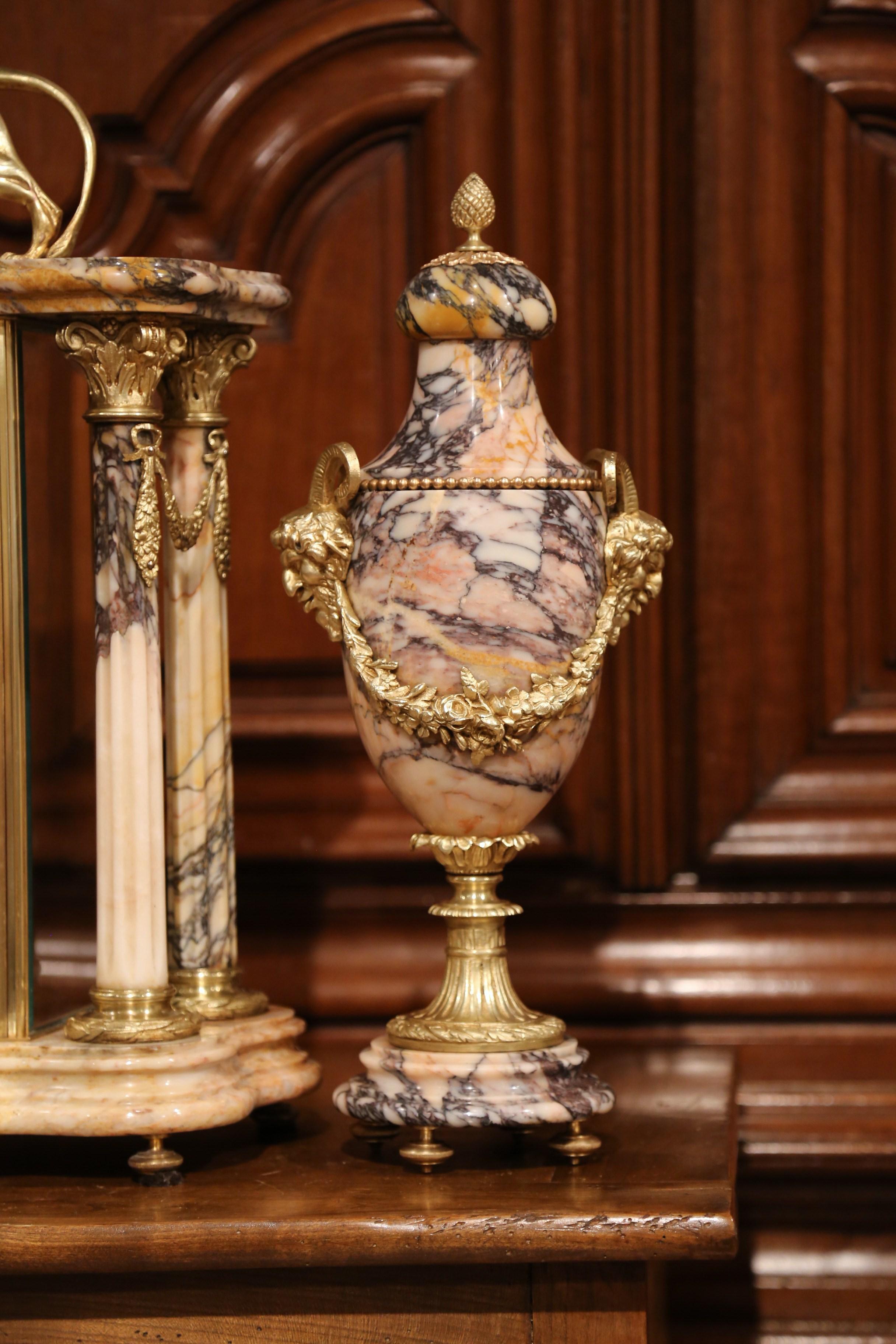 Important 19th Century French Marble and Bronze Mantel Clock with Cassolettes 1