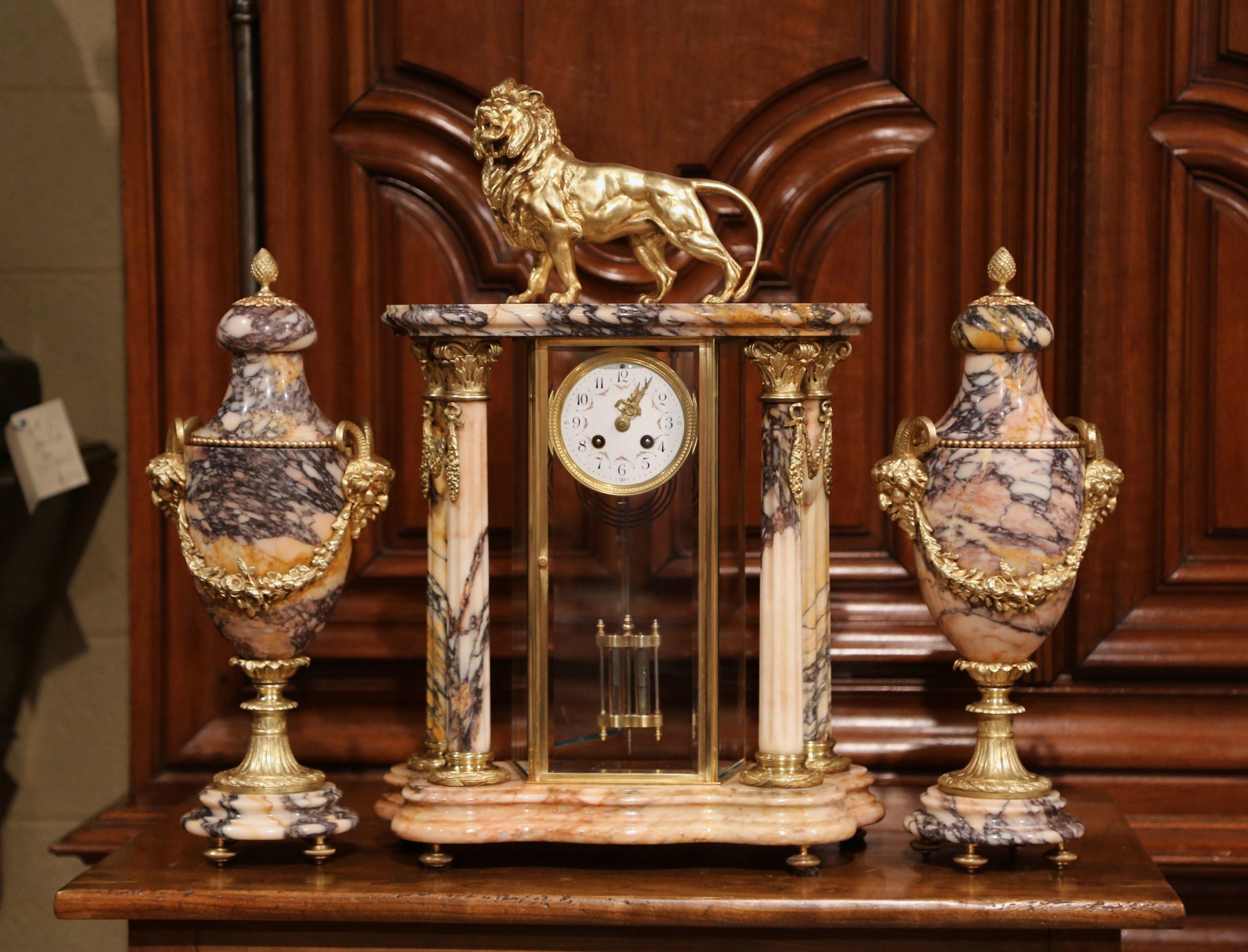 Important 19th Century French Marble and Bronze Mantel Clock with Cassolettes 2