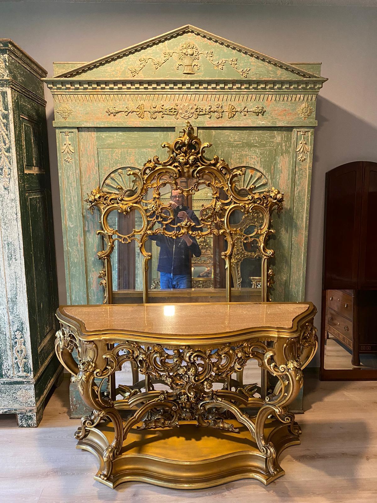 Important 19th Century French Mirror Console with Italian Marble For Sale 10