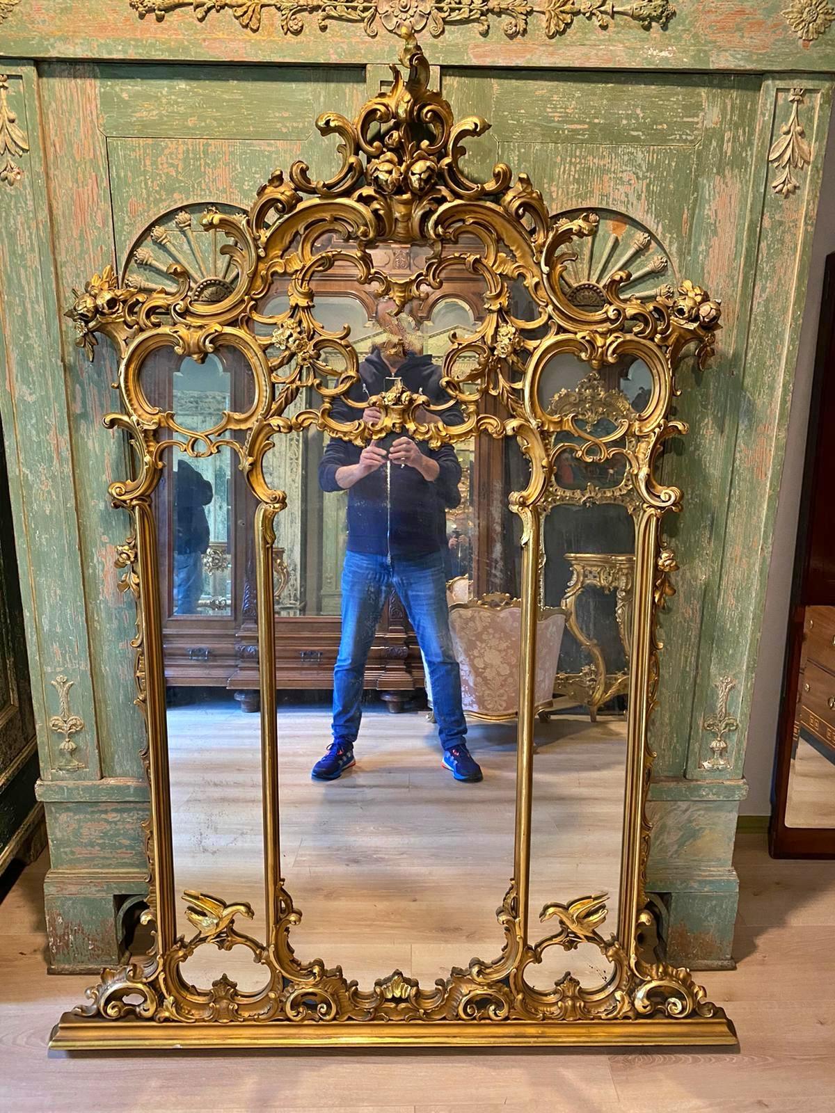Rococo Important 19th Century French Mirror Console with Italian Marble For Sale
