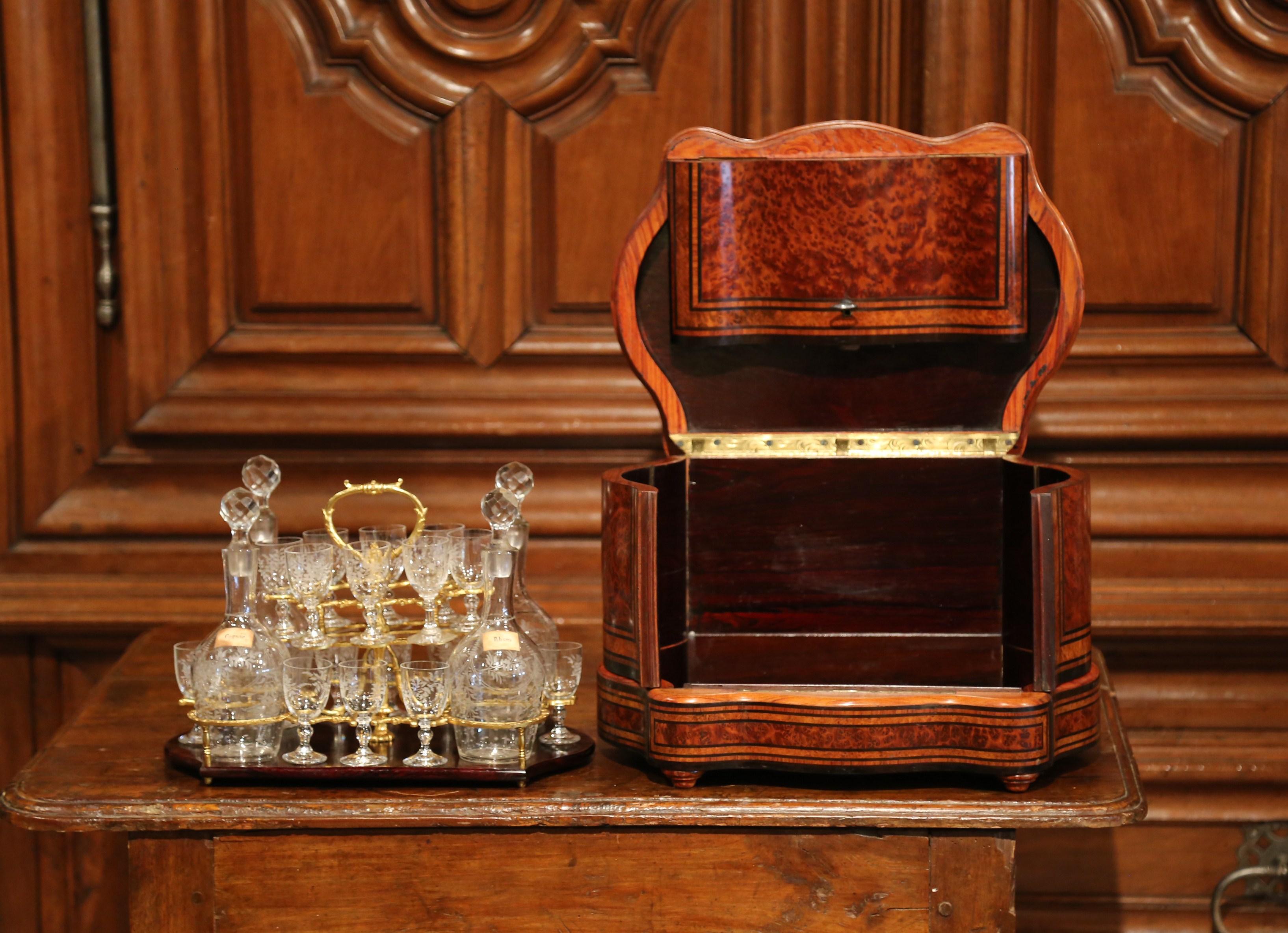 Hand-Carved Important 19th Century French Napoleon III Walnut & Burl Cave a Liqueur Tantalus