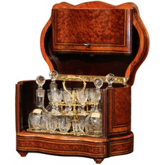 Important 19th Century French Napoleon III Walnut & Burl Cave a Liqueur Tantalus