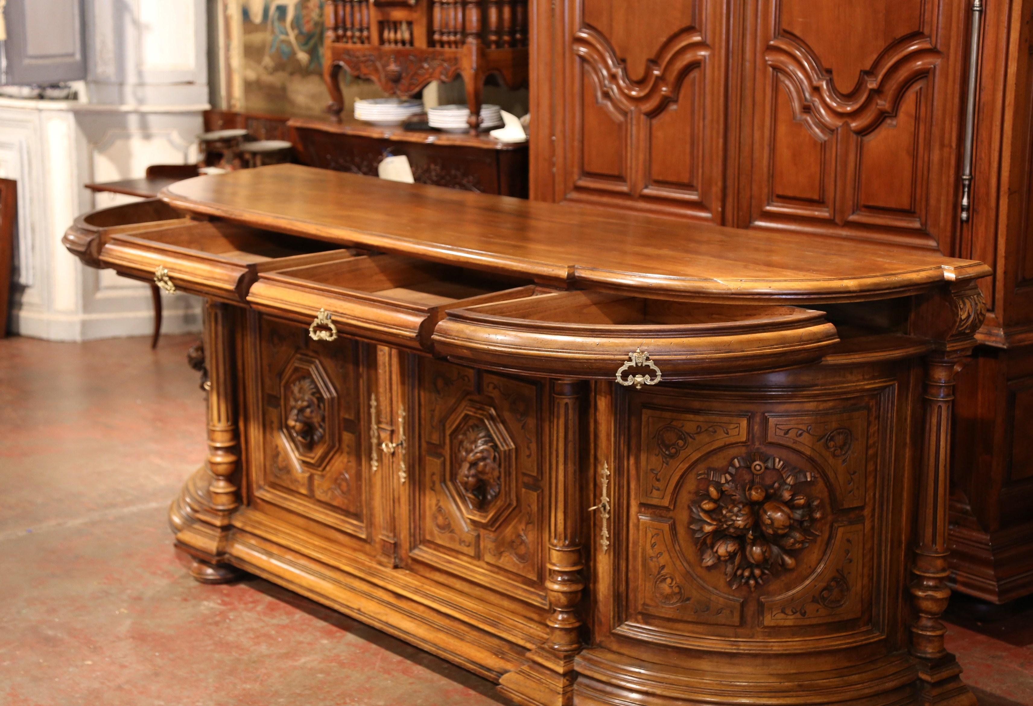 Important 19th Century French Walnut Four-Door Buffet with Carved Medallions 4