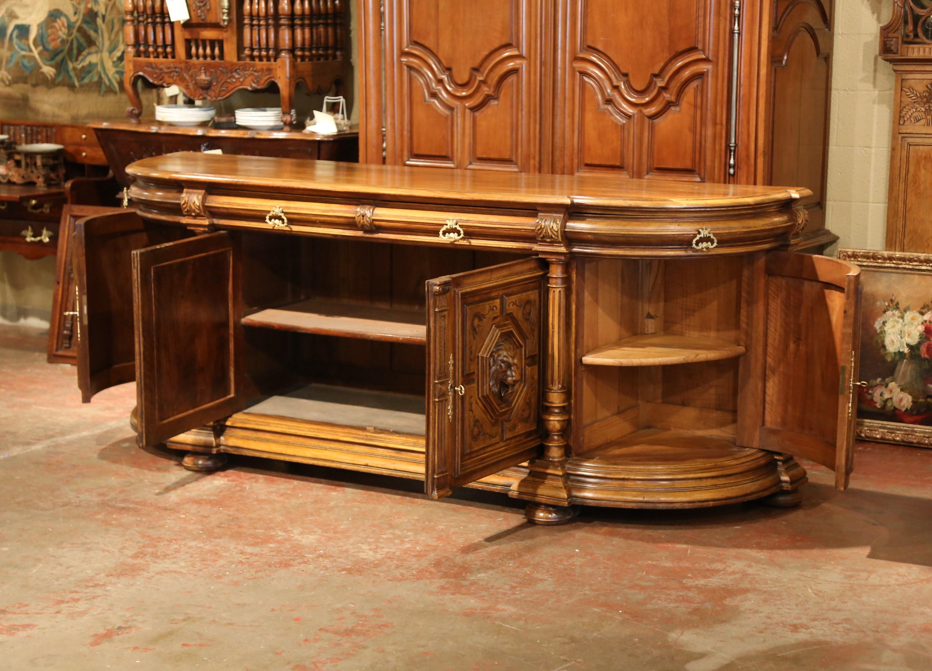 Important 19th Century French Walnut Four-Door Buffet with Carved Medallions 2