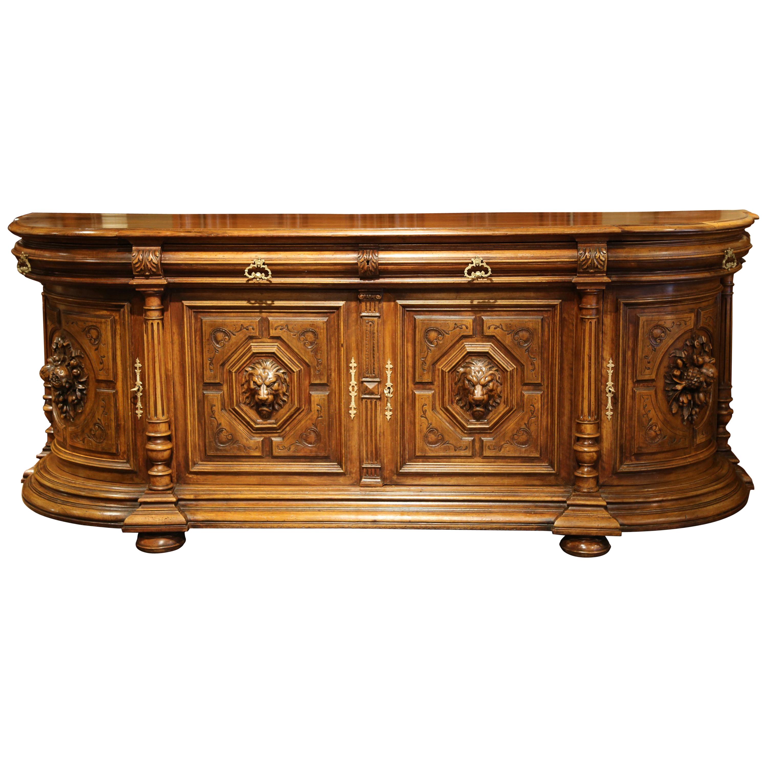Important 19th Century French Walnut Four-Door Buffet with Carved Medallions