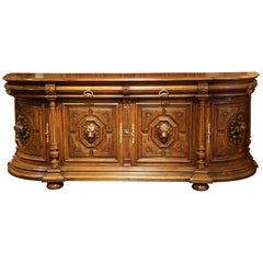 Important 19th Century French Walnut Four-Door Buffet with Carved Medallions