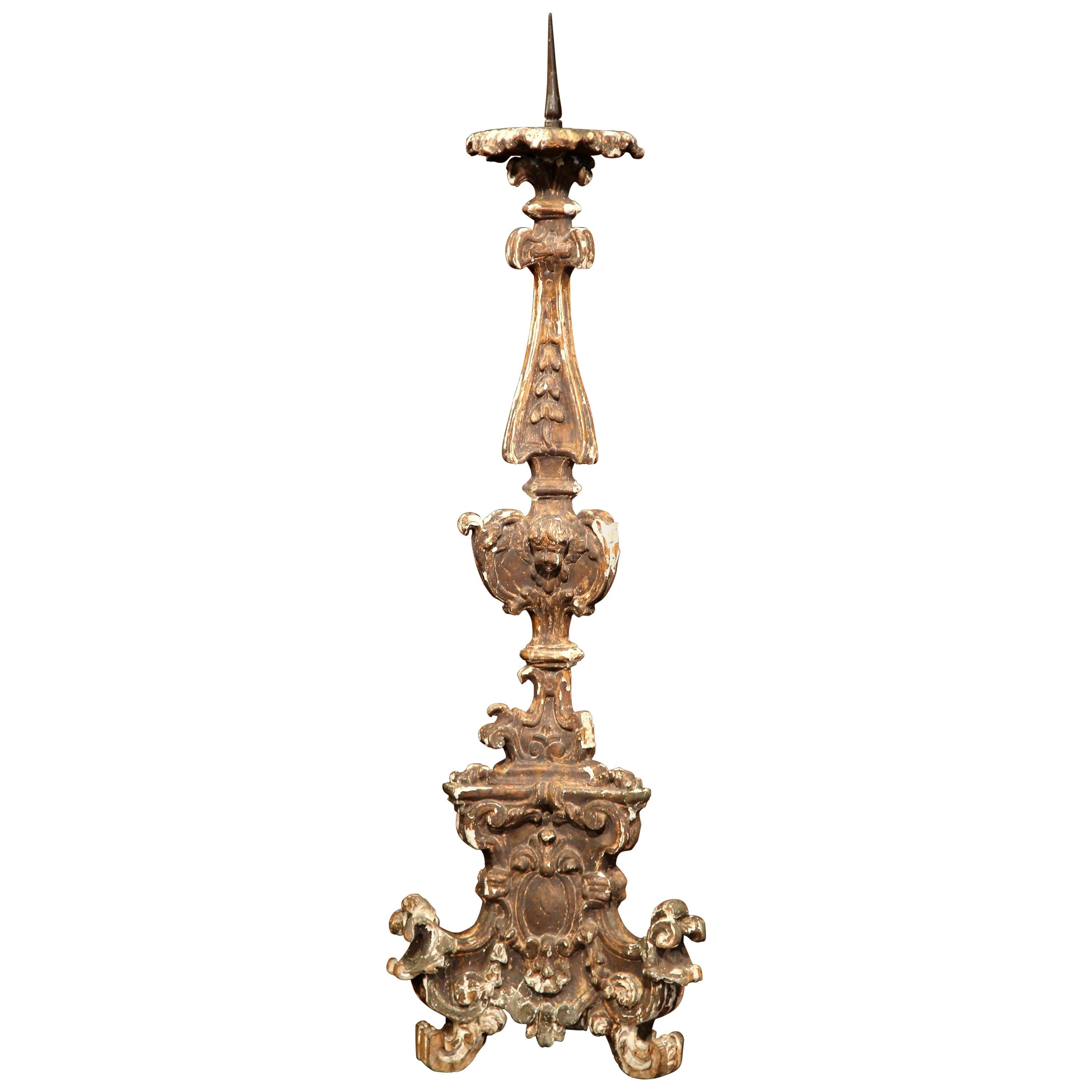 Early 19th Century Italian Carved Giltwood Pricket Candlestick