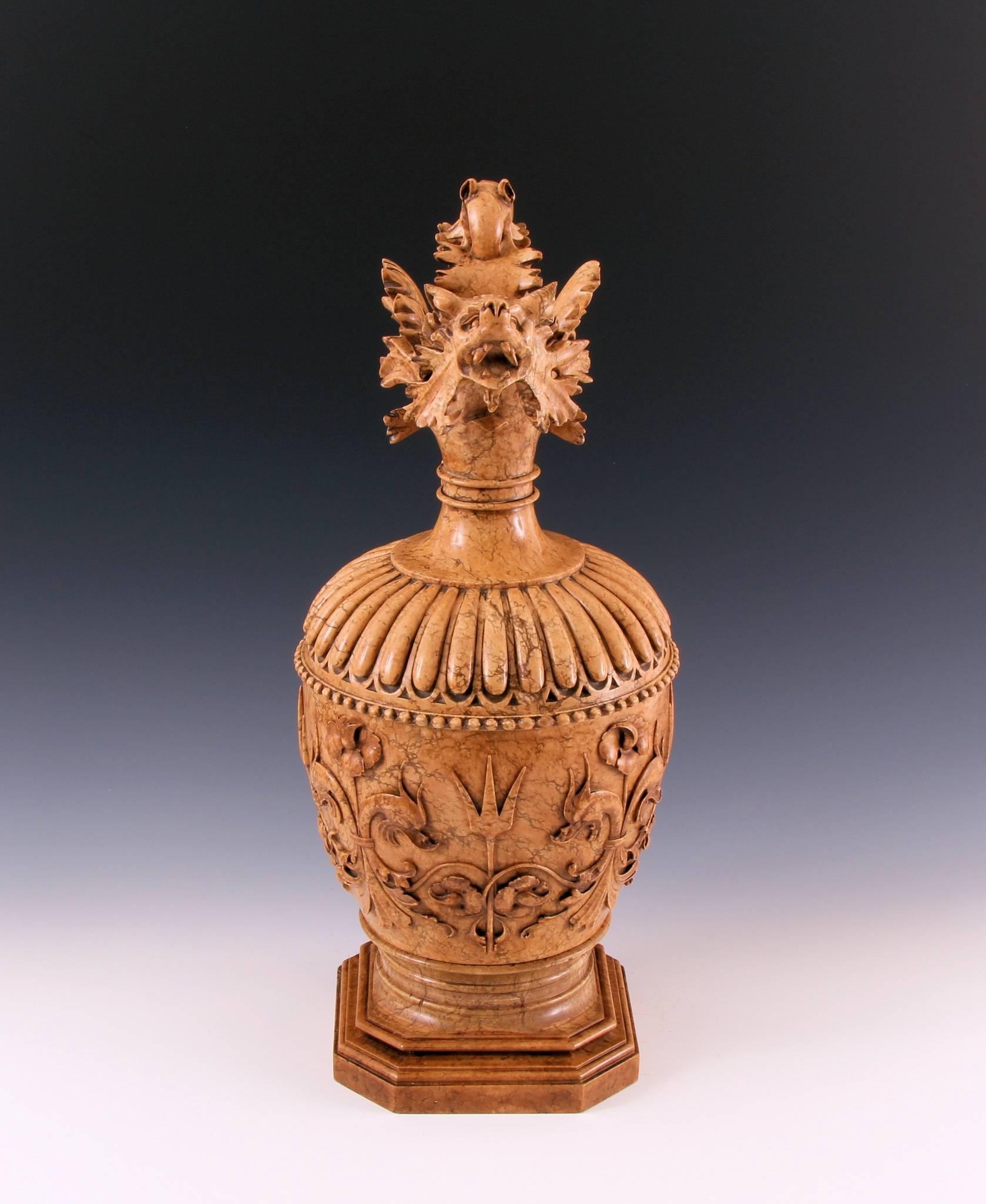 Important 19th Century Neo-Renaissance Carved Marble Ewer In Excellent Condition In London, by appointment only