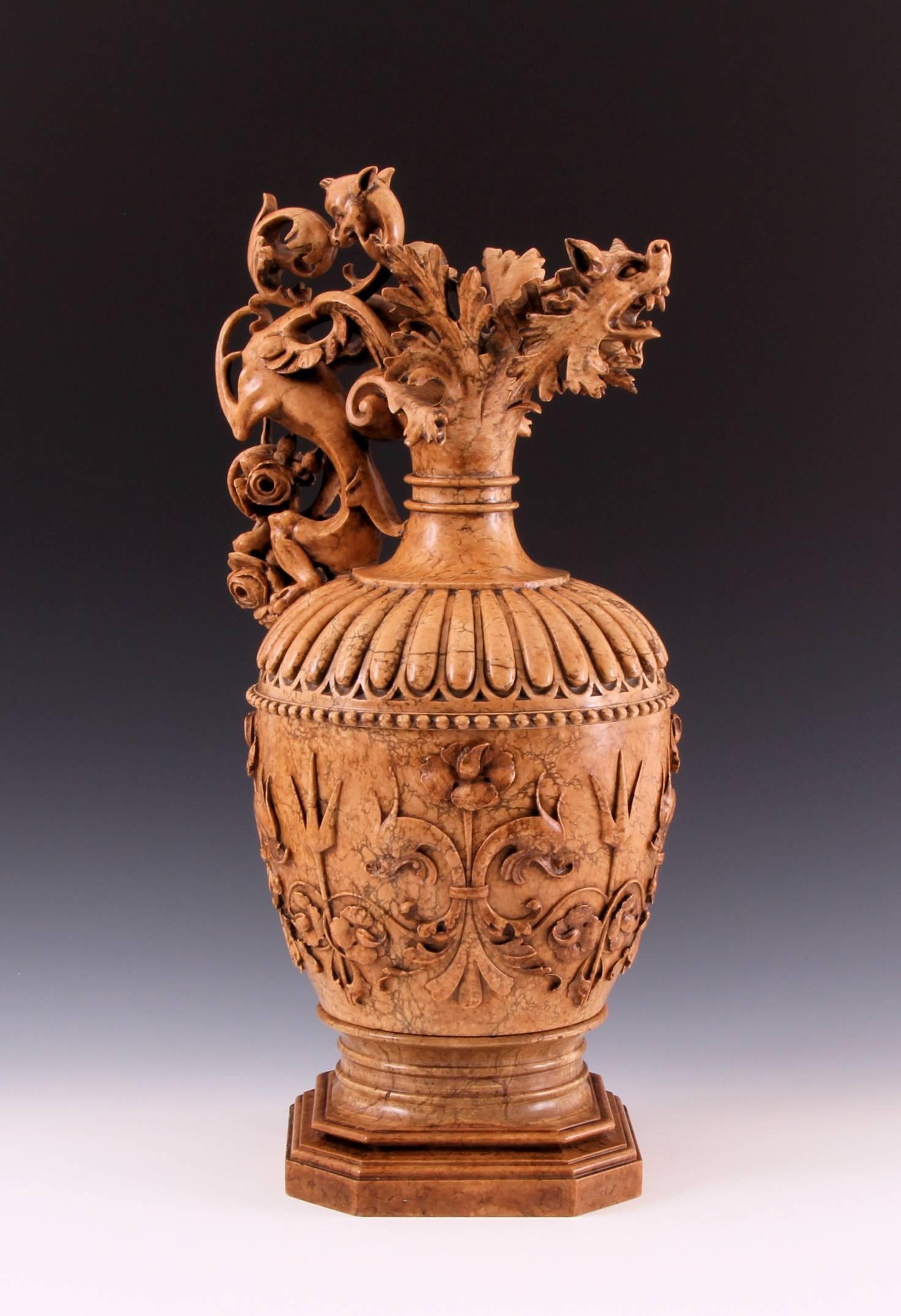 Important 19th Century Neo-Renaissance Carved Marble Ewer 1