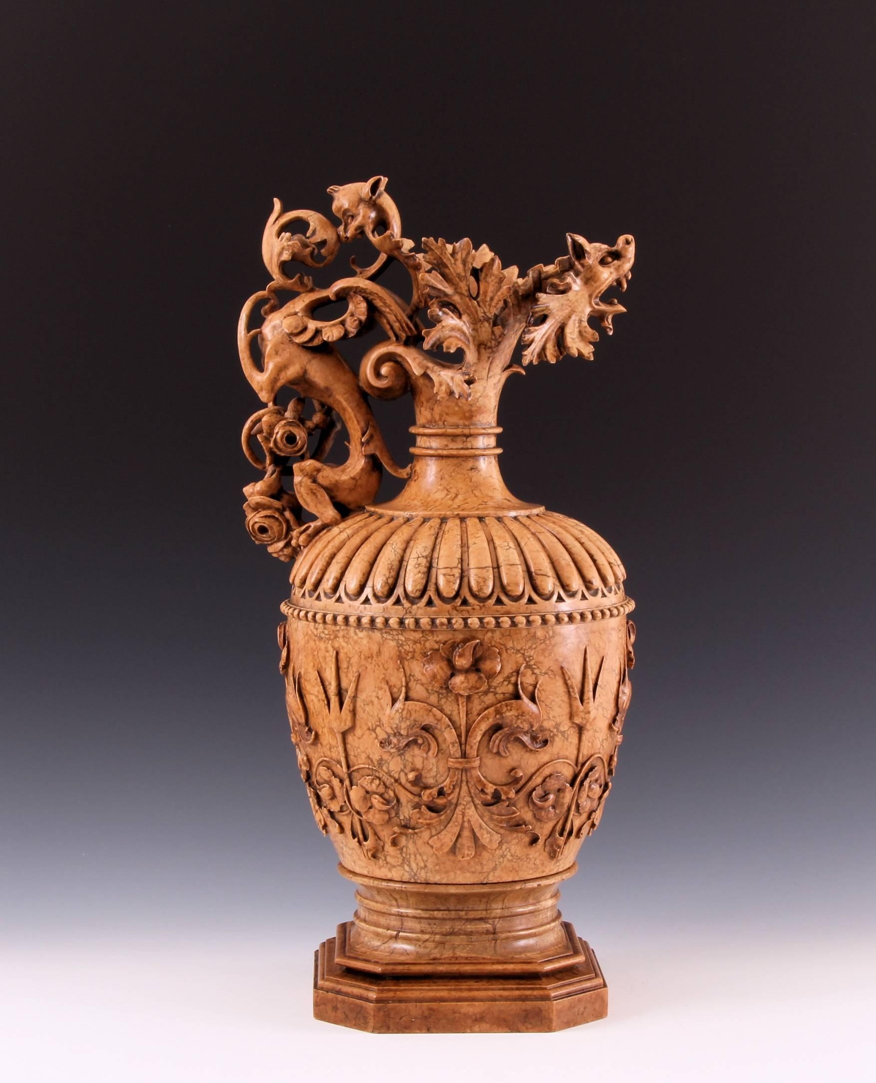 Important 19th Century Neo-Renaissance Carved Marble Ewer 3