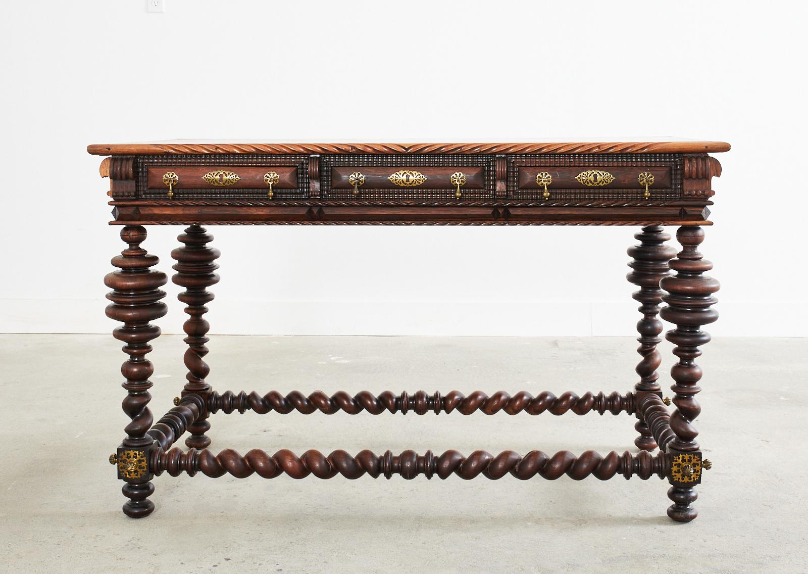 Important 19th Century Portuguese Baroque Style Mahogany Library Table 16