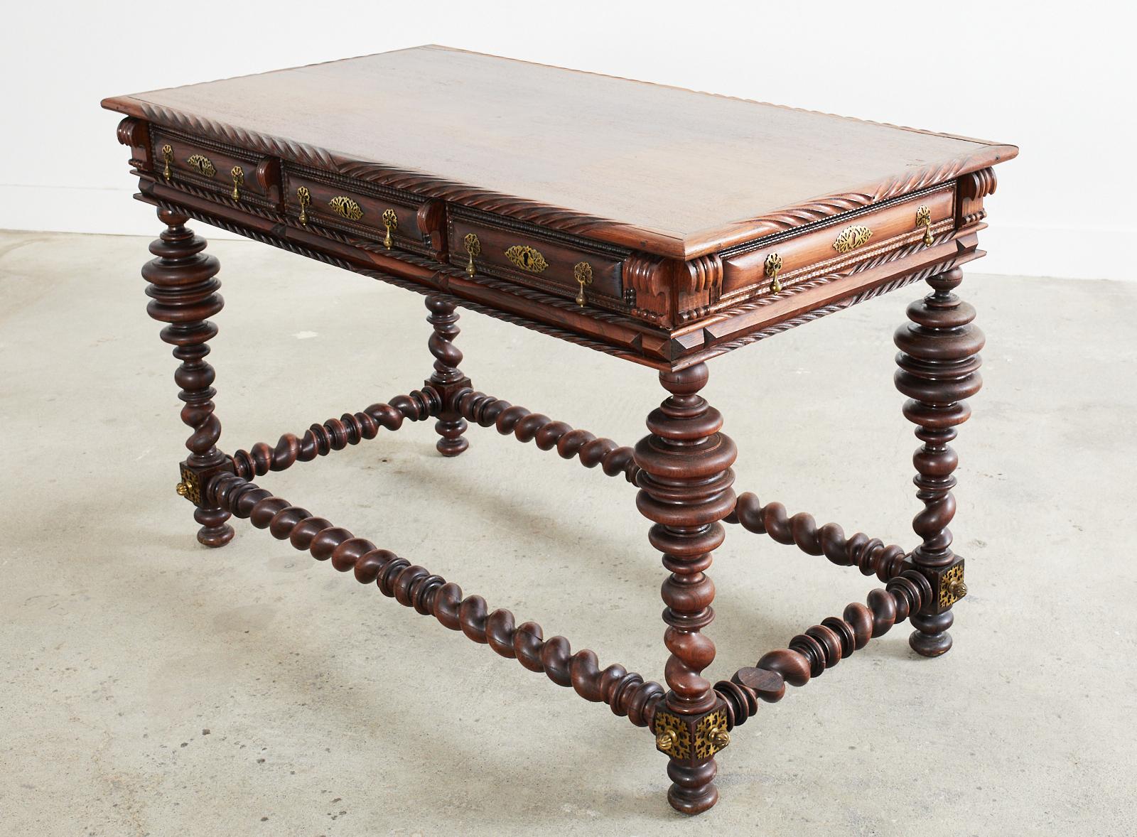 Important 19th Century Portuguese Baroque Style Mahogany Library Table 1