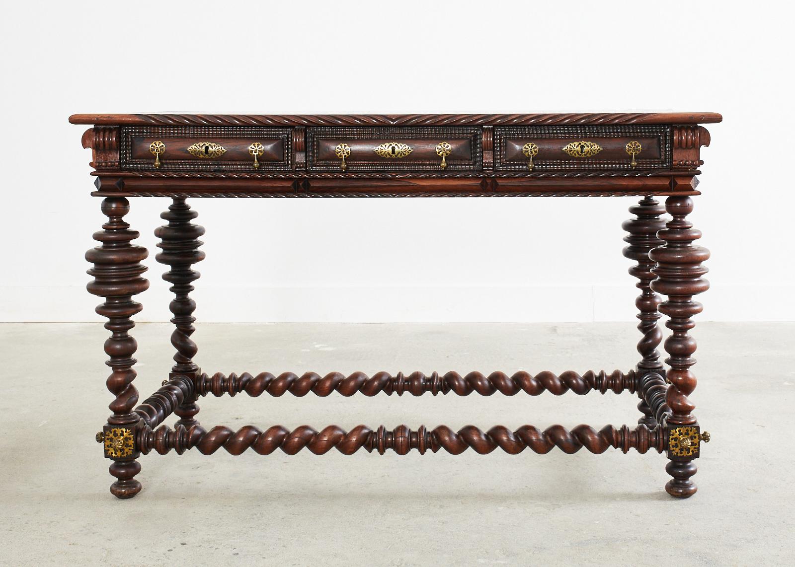 Hand-Crafted Important 19th Century Portuguese Baroque Style Mahogany Library Table