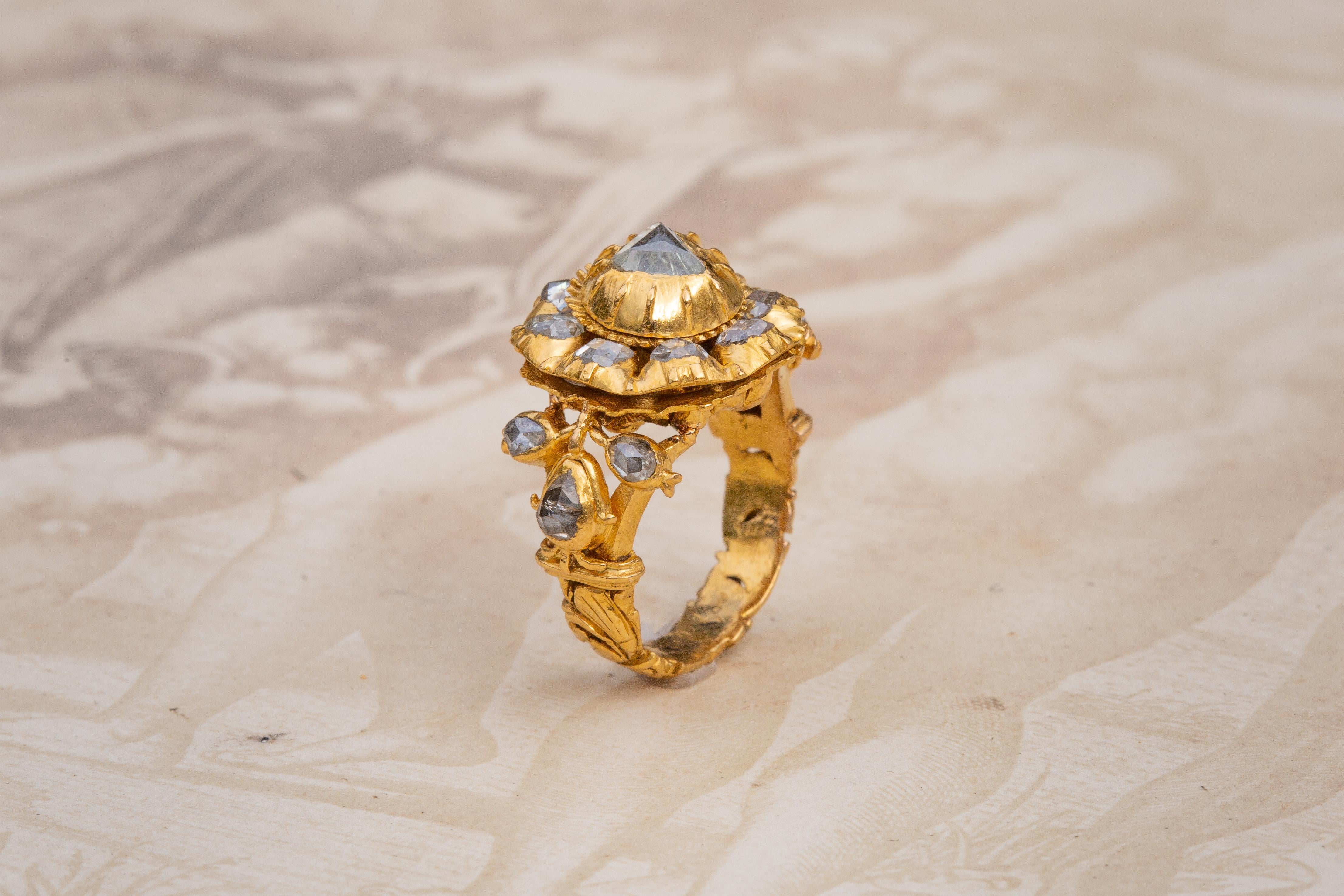 Important 19th Century Royal Siam Diamond Cluster Ring Museum-Grade Thai  For Sale 6