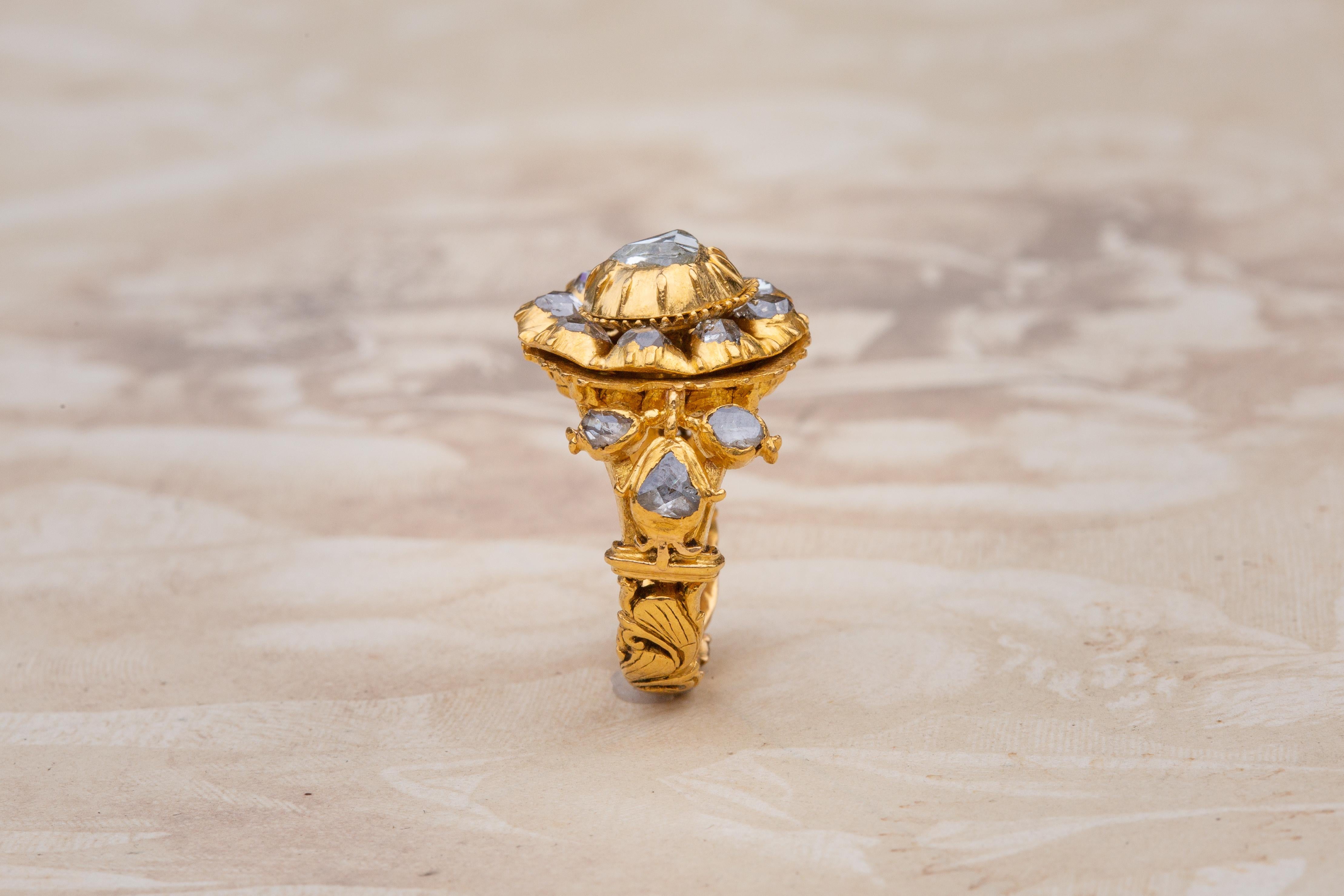 Victorian Important 19th Century Royal Siam Diamond Cluster Ring Museum-Grade Thai  For Sale