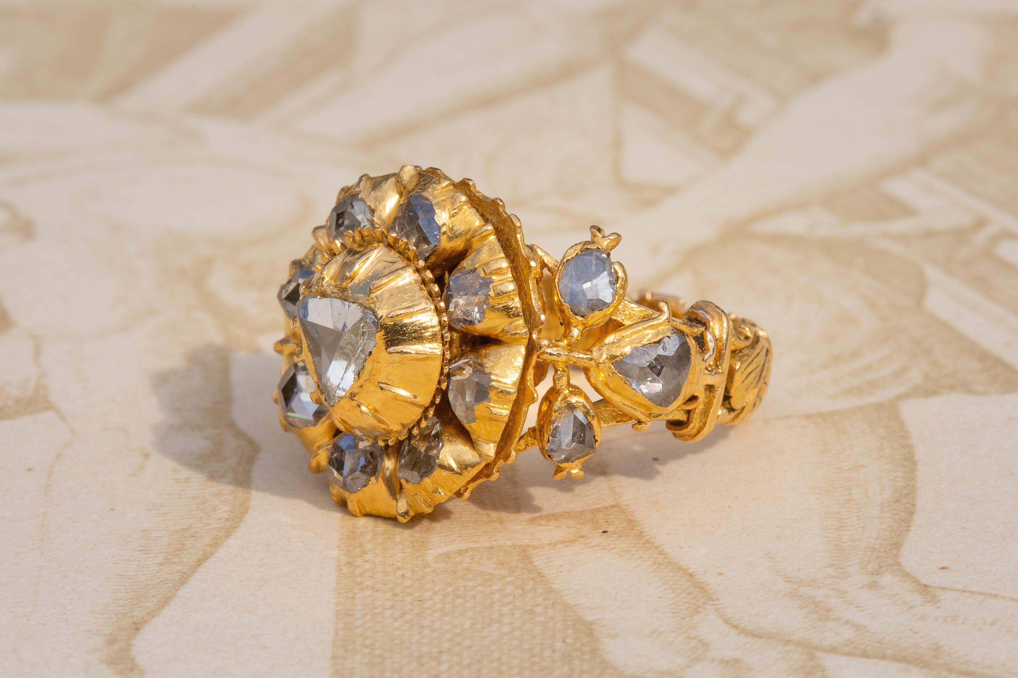 Rose Cut Important 19th Century Royal Siam Diamond Cluster Ring Museum-Grade Thai For Sale
