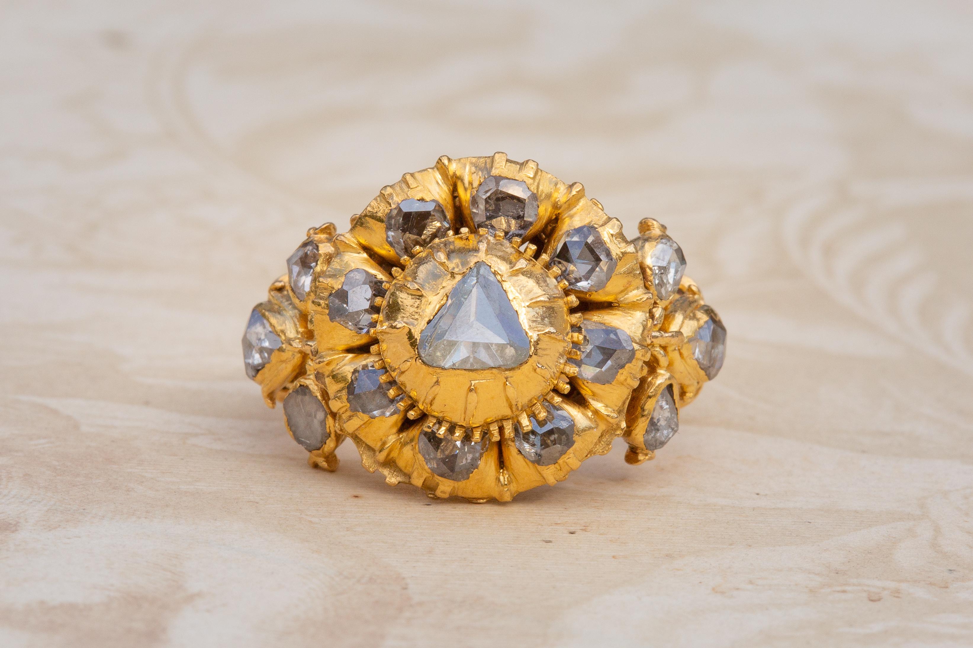Important 19th Century Royal Siam Diamond Cluster Ring Museum-Grade Thai  For Sale 1