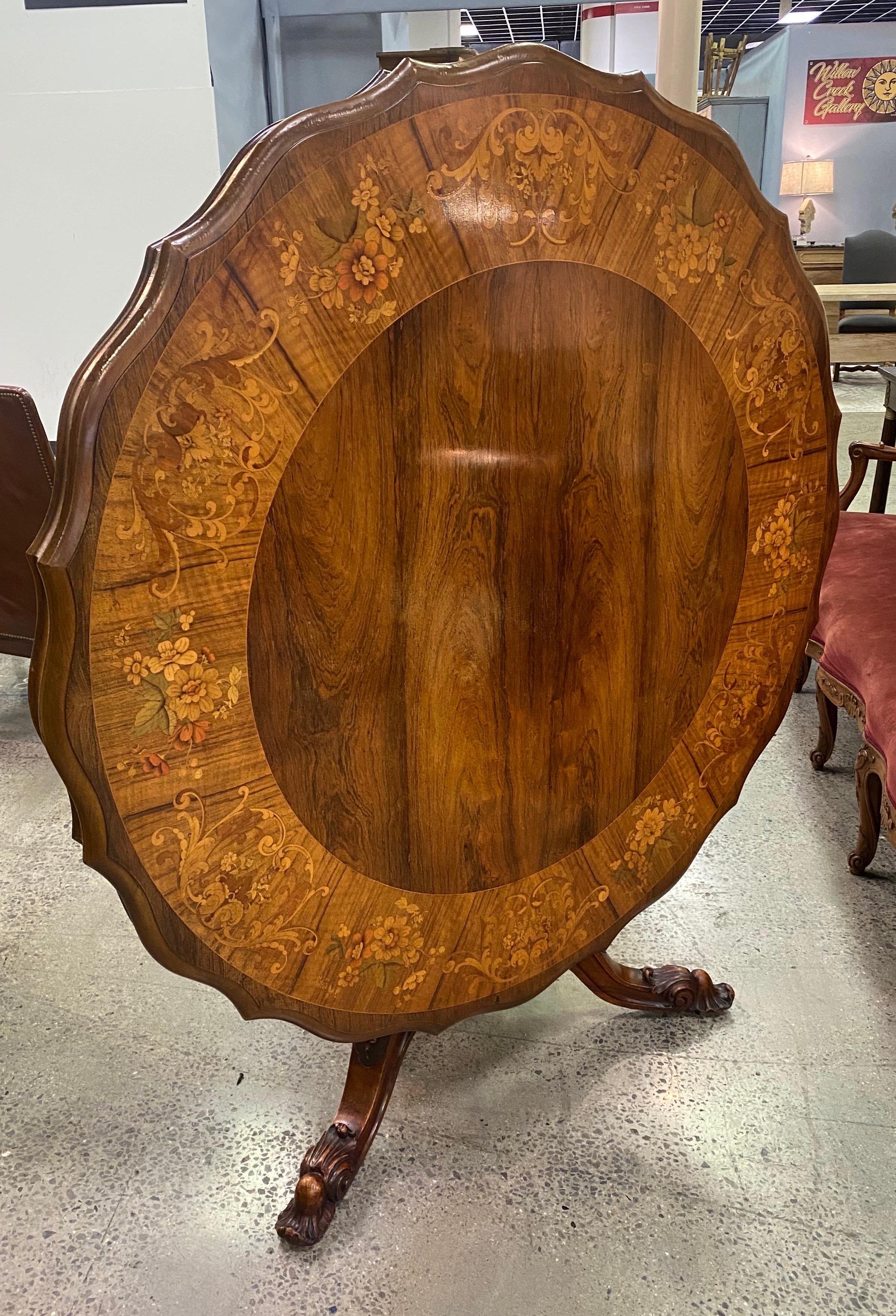 Important 19th Century Signed Irish Rosewood Center Table with Marquetry Inlay For Sale 6