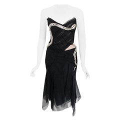 Important 2004 Gucci by Tom Ford Runway Black Silk Crystal-Snake Strapless Dress