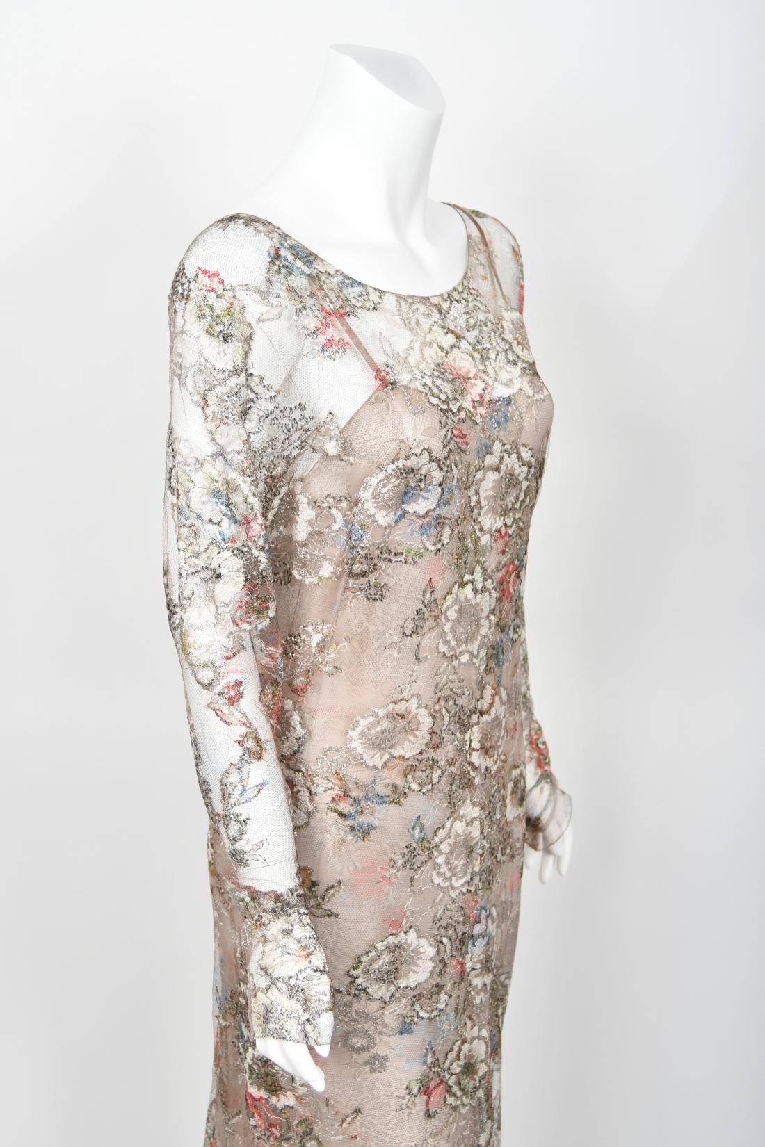 Important 2011 Chanel Runway Vogue Rihanna Editorial Sheer Metallic Lace Gown For Sale 7
