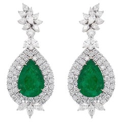 Retro Important 21.86 Carat Pear Emerald Earrings Set with Diamonds 10.52 Carats Total