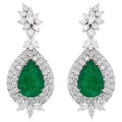 Vintage Important 21.86 Carat Pear Emerald Earrings Set with Diamonds 10.52 Carats Total
