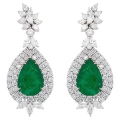 Vintage Important 21.86 Carat Pear Emerald Earrings Set with Diamonds 10.52 Carats Total