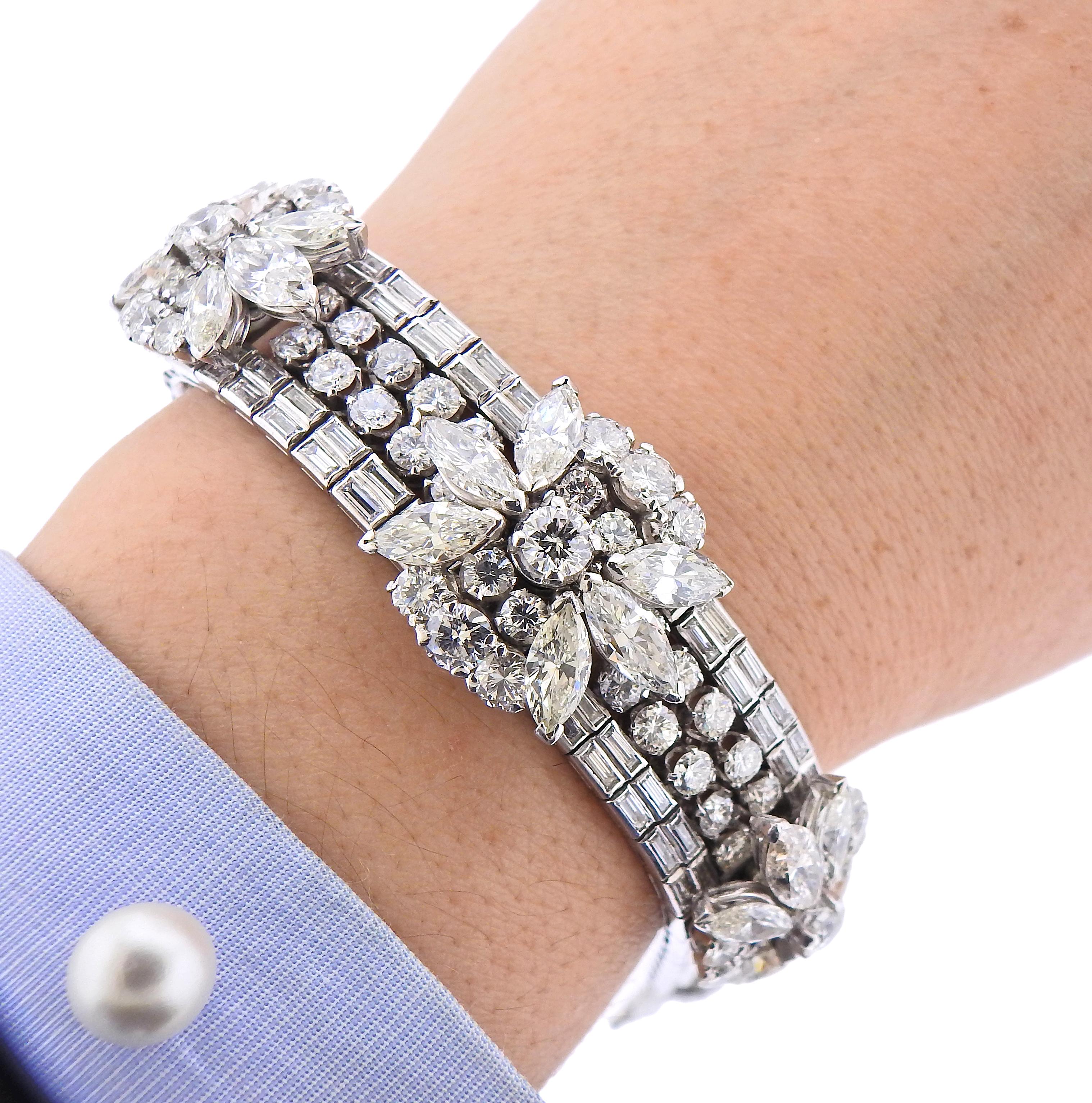 Bracelet important en platine avec diamants de 25 carats, années 1930 en vente 1