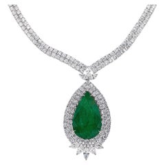 Retro Important 27.15 Carat Pear Emerald Necklace Set with Diamonds 24.87 Carats Total