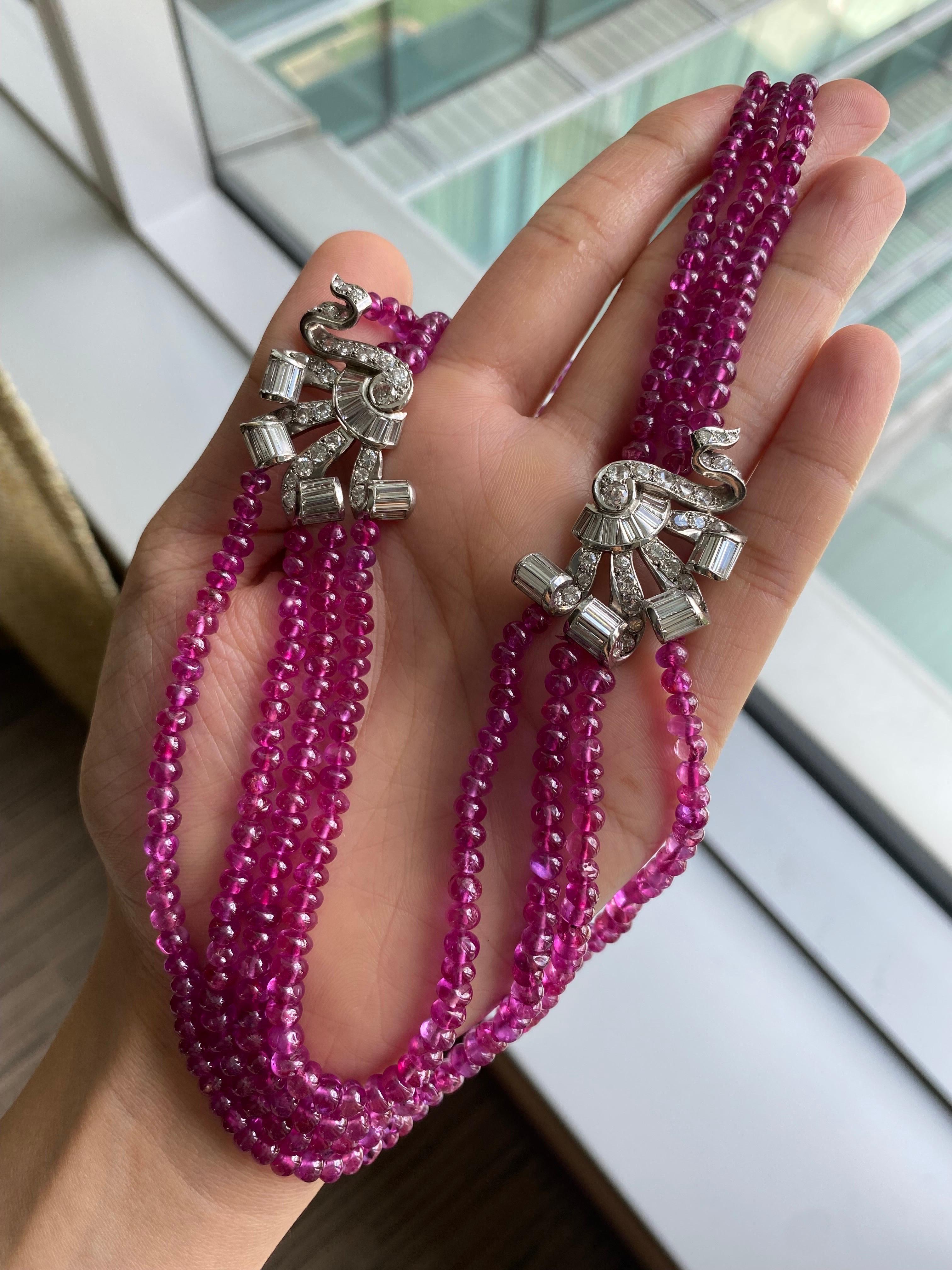 Important 296 Carat No Heat Burma Ruby and Diamond Beaded Necklace In Excellent Condition In Bangkok, Thailand