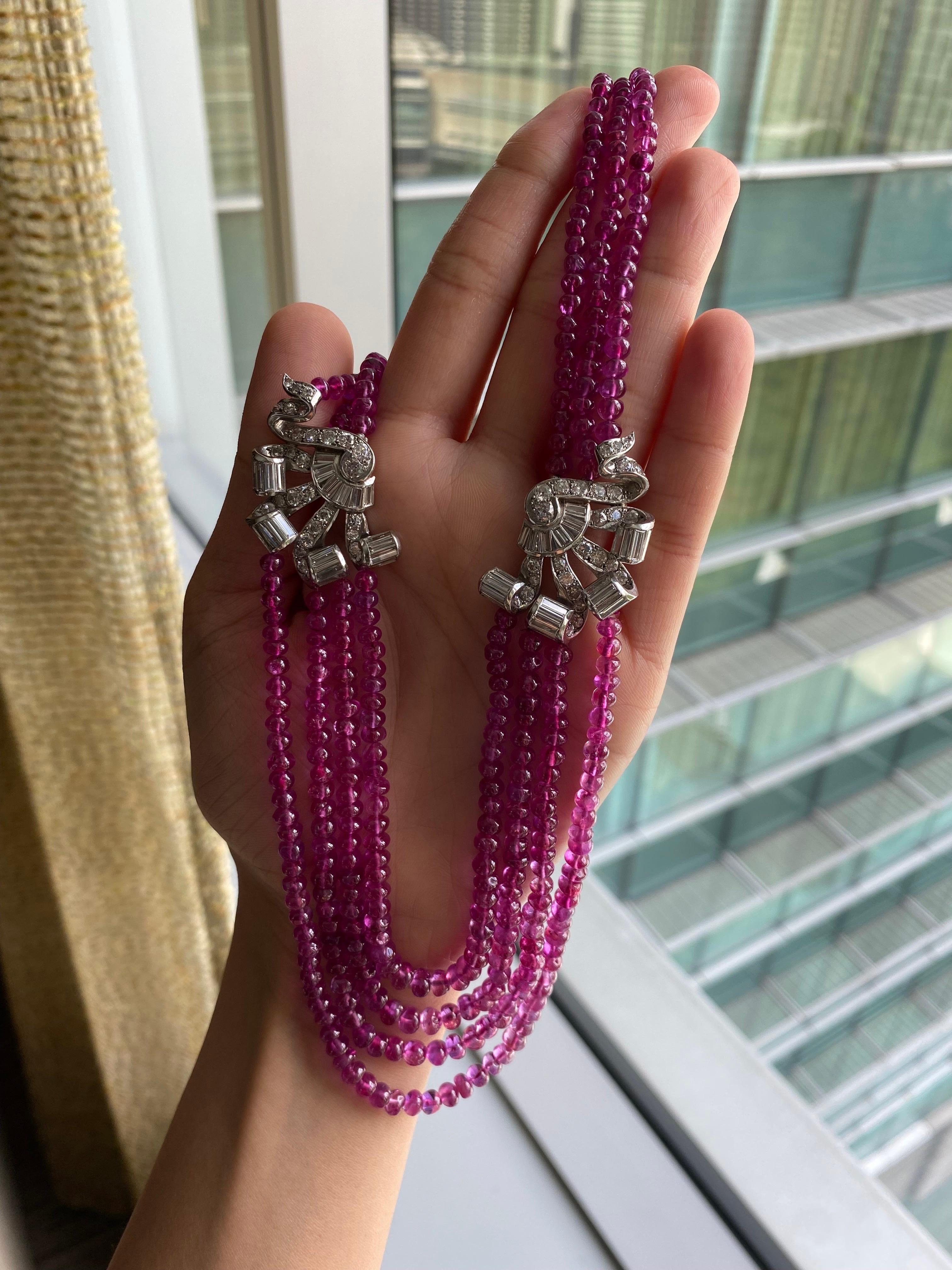 Women's or Men's Important 296 Carat No Heat Burma Ruby and Diamond Beaded Necklace