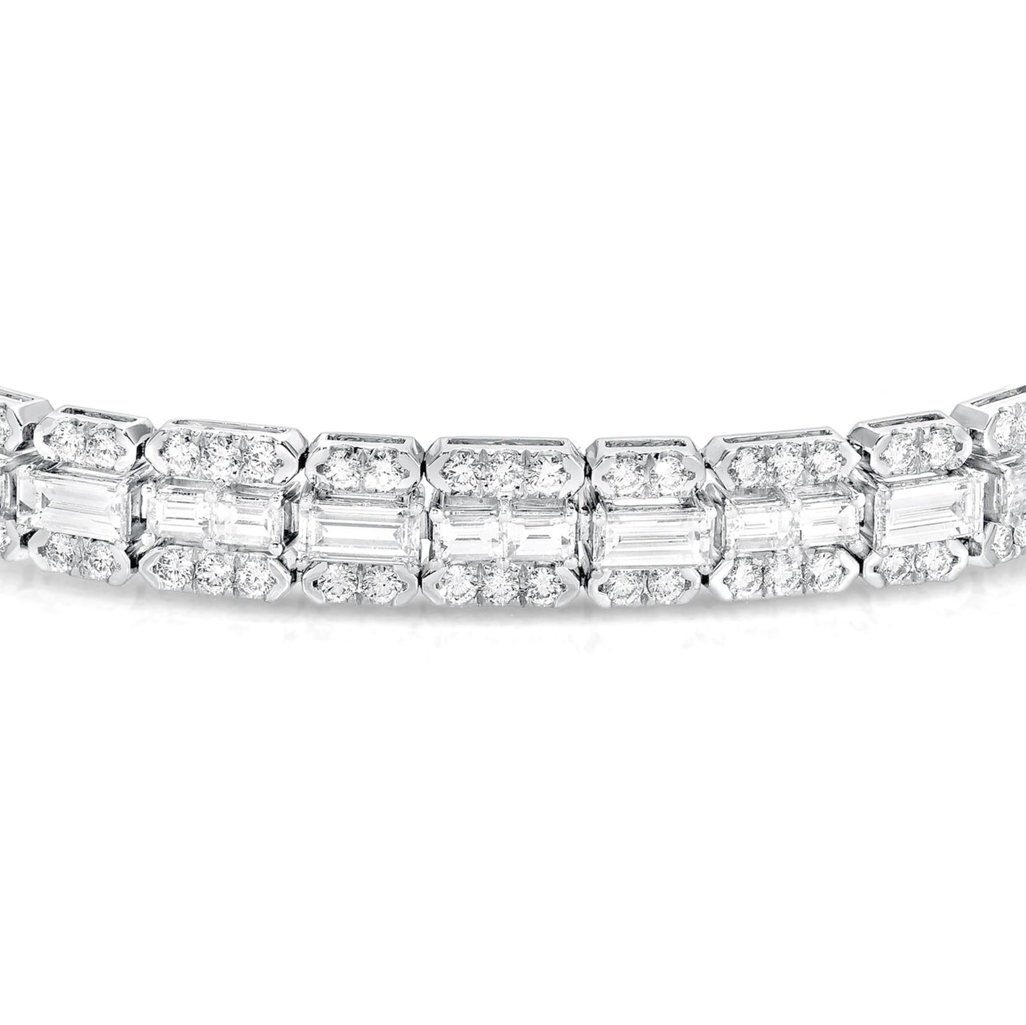 Contemporary Important 3 Row Diamond Bracelet 12 Carats 18K White Gold For Sale
