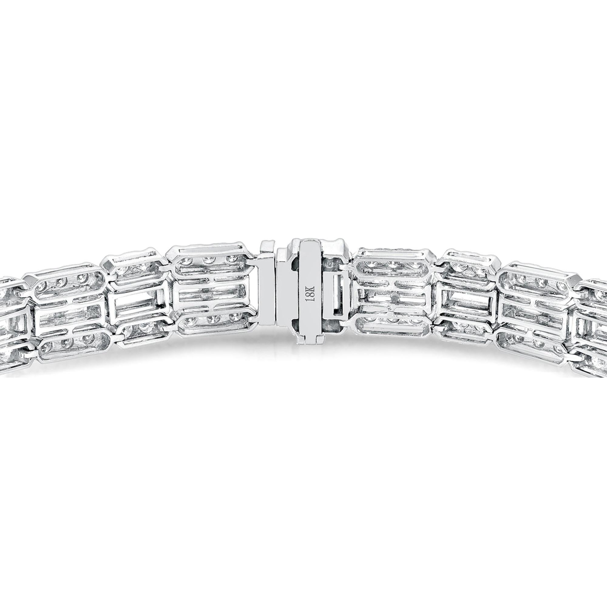 Mixed Cut Important 3 Row Diamond Bracelet 12 Carats 18K White Gold For Sale