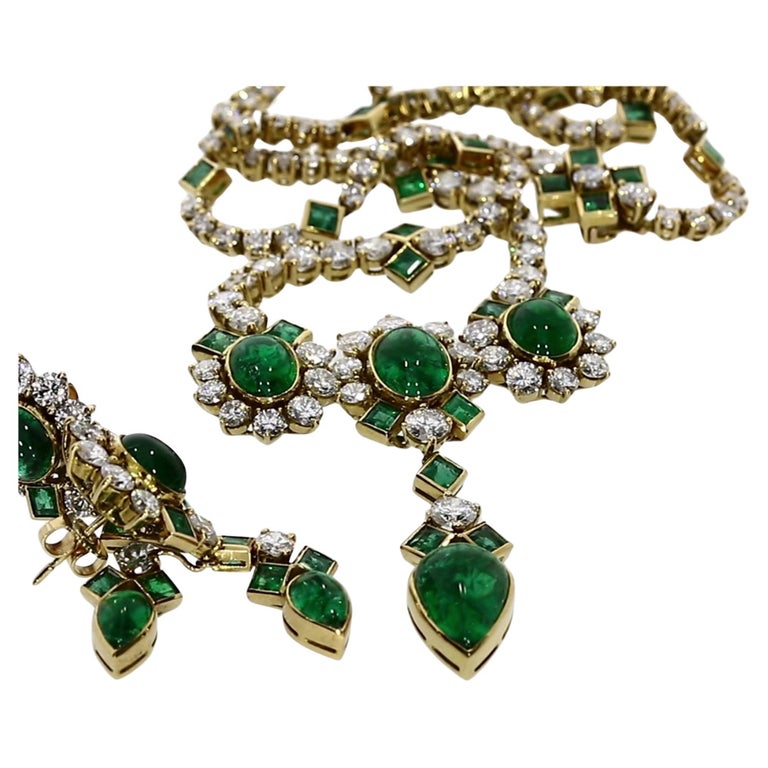 Importante parure d'epoca con smeraldo e diamanti in oro giallo